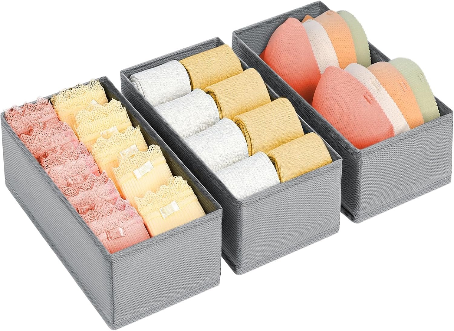 DIMJ Drawer Organizer Clothes – Small Dresser Organizer Underwear Drawer Organizer for Baby Clothes, Socks, Underwear, Bra, Belt, Tie – Grey