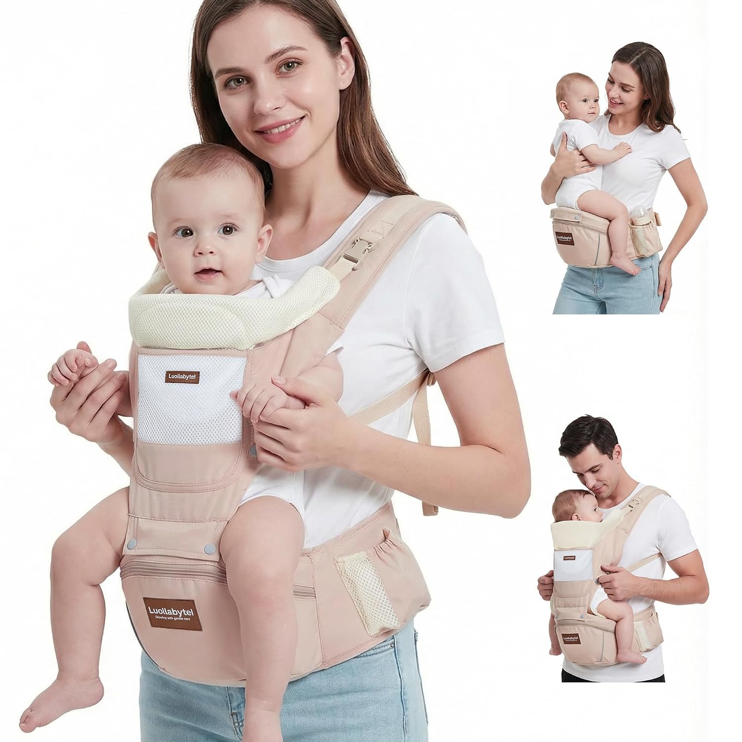 Baby Carrier with Hip Seat, 6-in-1 Newborn to Toddler, Khaki