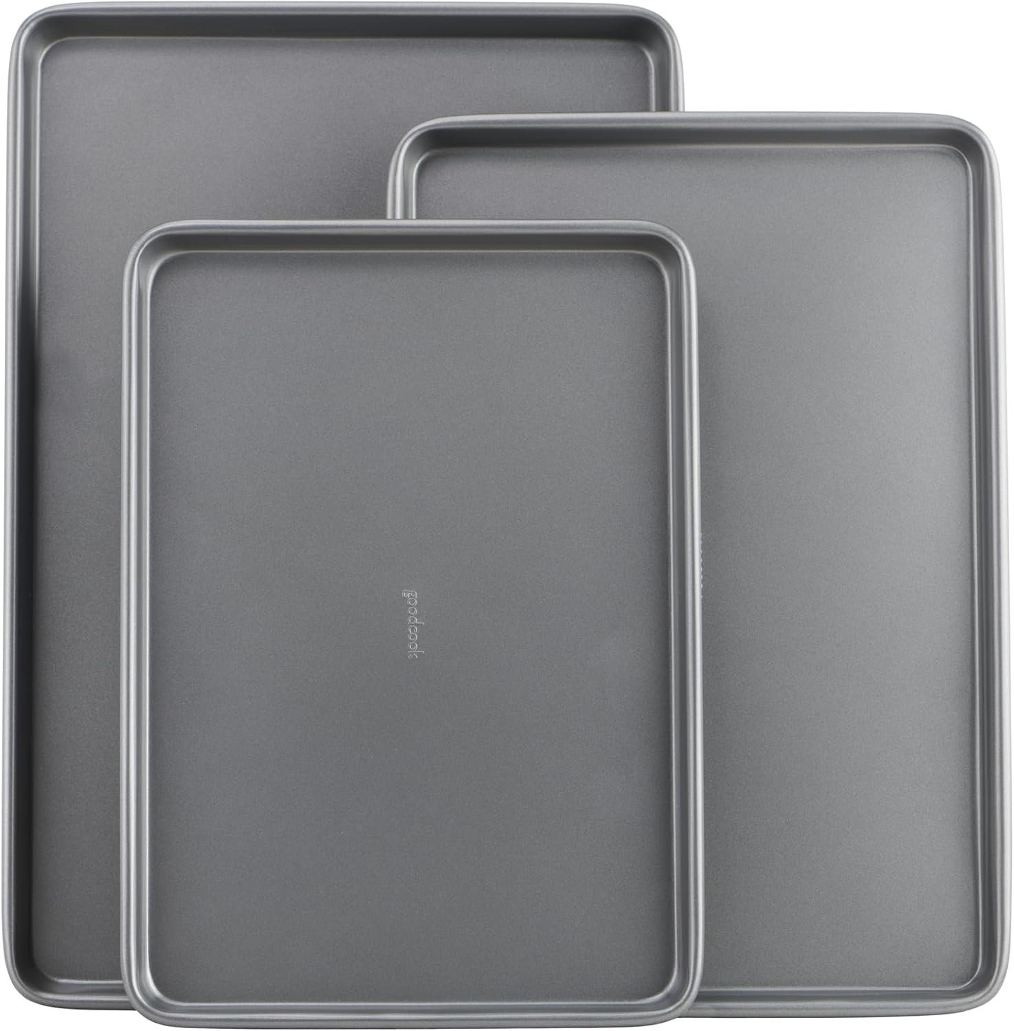 GoodCook Everyday Nonstick Baking Sheet Set, 3 Pack Includes Small (13×9) Medium (15×1) and Large (17×11) Pans Carbon Steel Construction Cookie Sheets Bakeware Set, Gray
