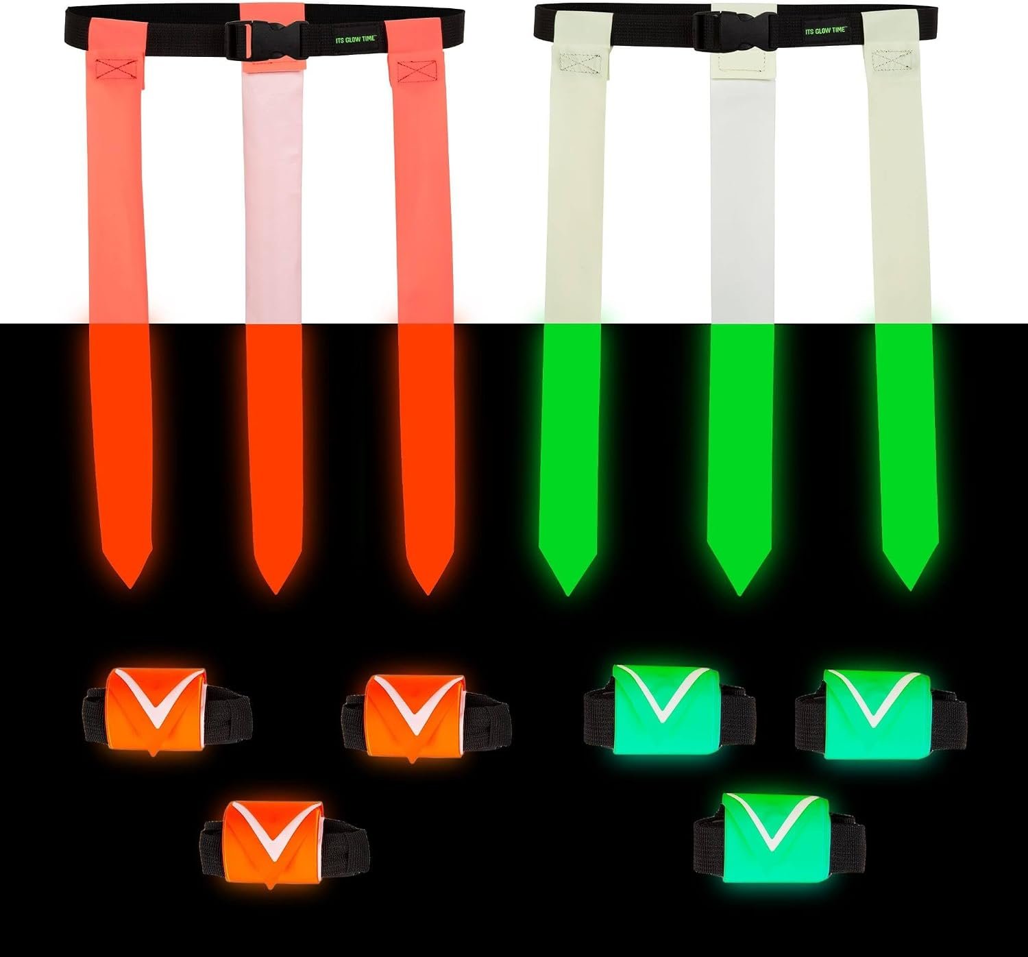 ITS GLOW TIME Premium Glow in the Dark Flag Football Belts (Set of 6)