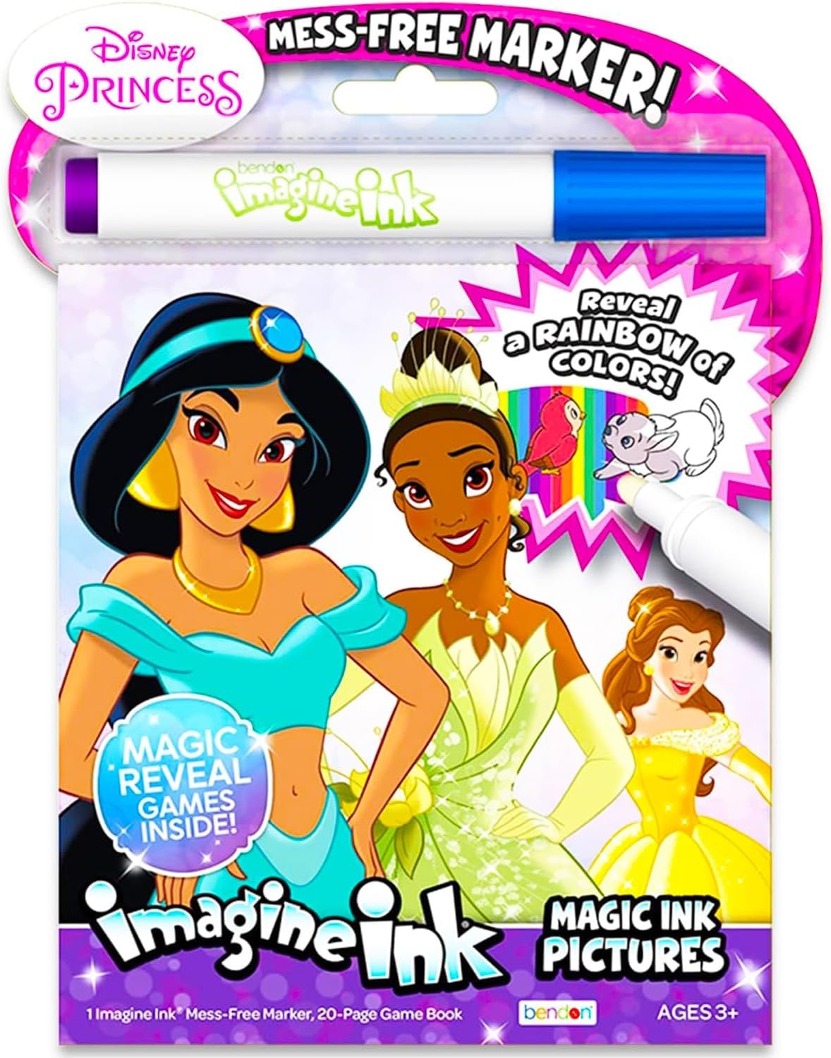 Disney Princess 24 Page Imagine Ink Magic Ink Pictures with 1 Mess Free Marker, Bendon 26012
