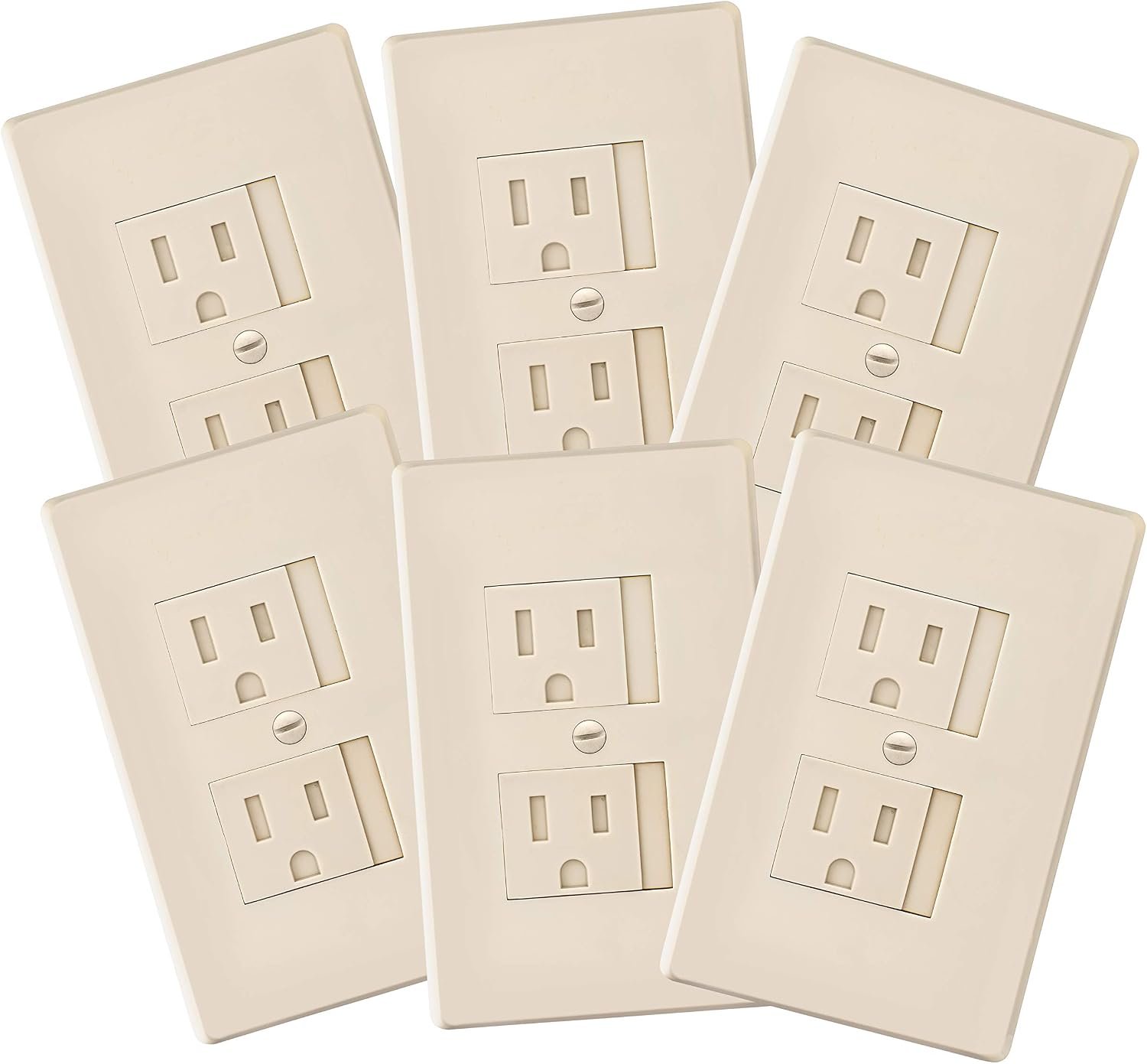 6-Pack Self-Closing Babyproof Outlet Covers – An Alternative To Wall Socket Plugs for Child Proofing Standard Outlets (1 Screw), Beige