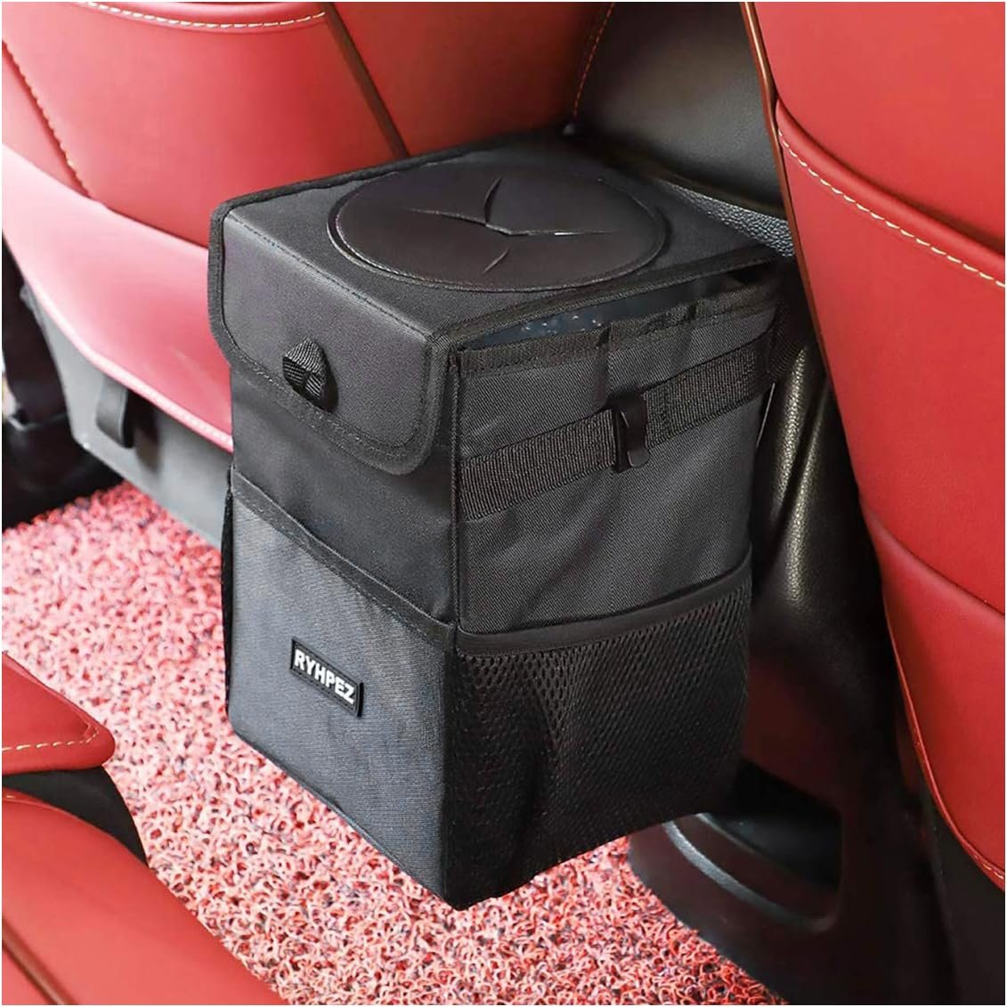 Ryhpez Car Trash Can with Lid, Hanging Trash Bin Car Garbage Can, Leakproof