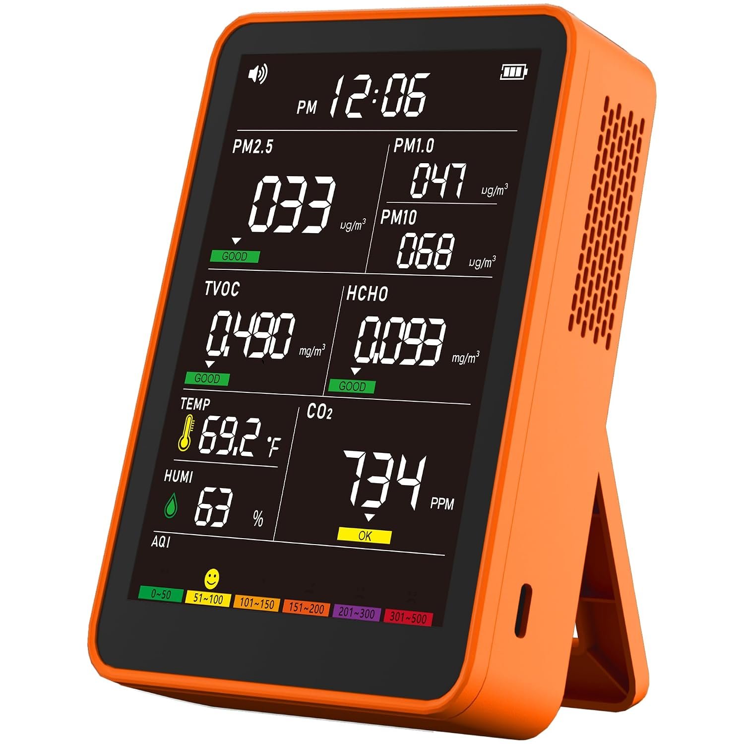16-in-1 Indoor Air Quality Monitor, High-Precision Multi-Parameter Smart Air Quality Tester with HD Real-Time Color Screen, Portable Air Quality Monitor for Home, Office (Pumpkin Spice Orange)