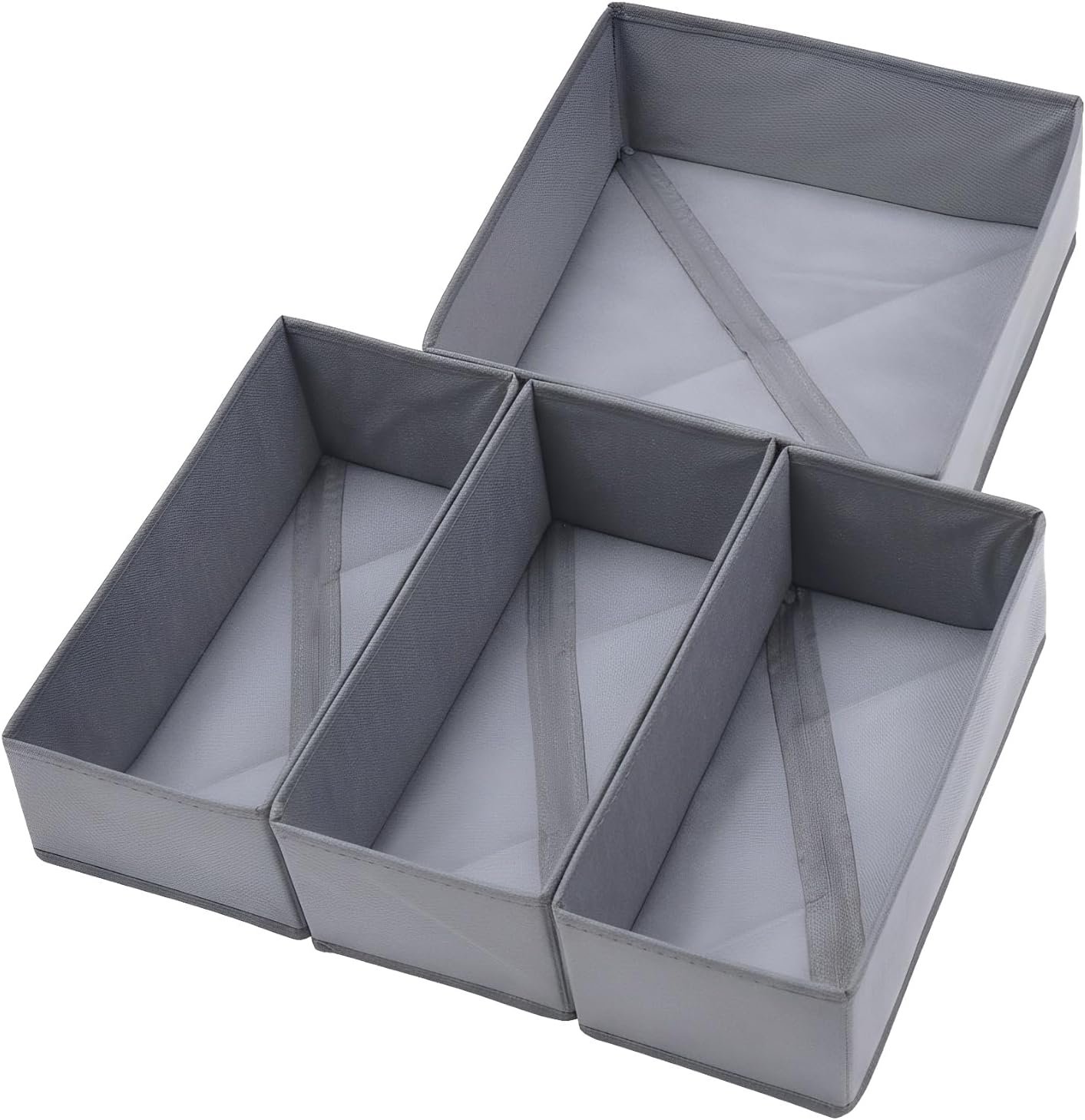 Bructhun Drawer Organizer Set of 4- Fabric Storage Bins for Clothes, Underwear, Socks & Bras – 11″ Dresser Dividers for Bedroom Closet