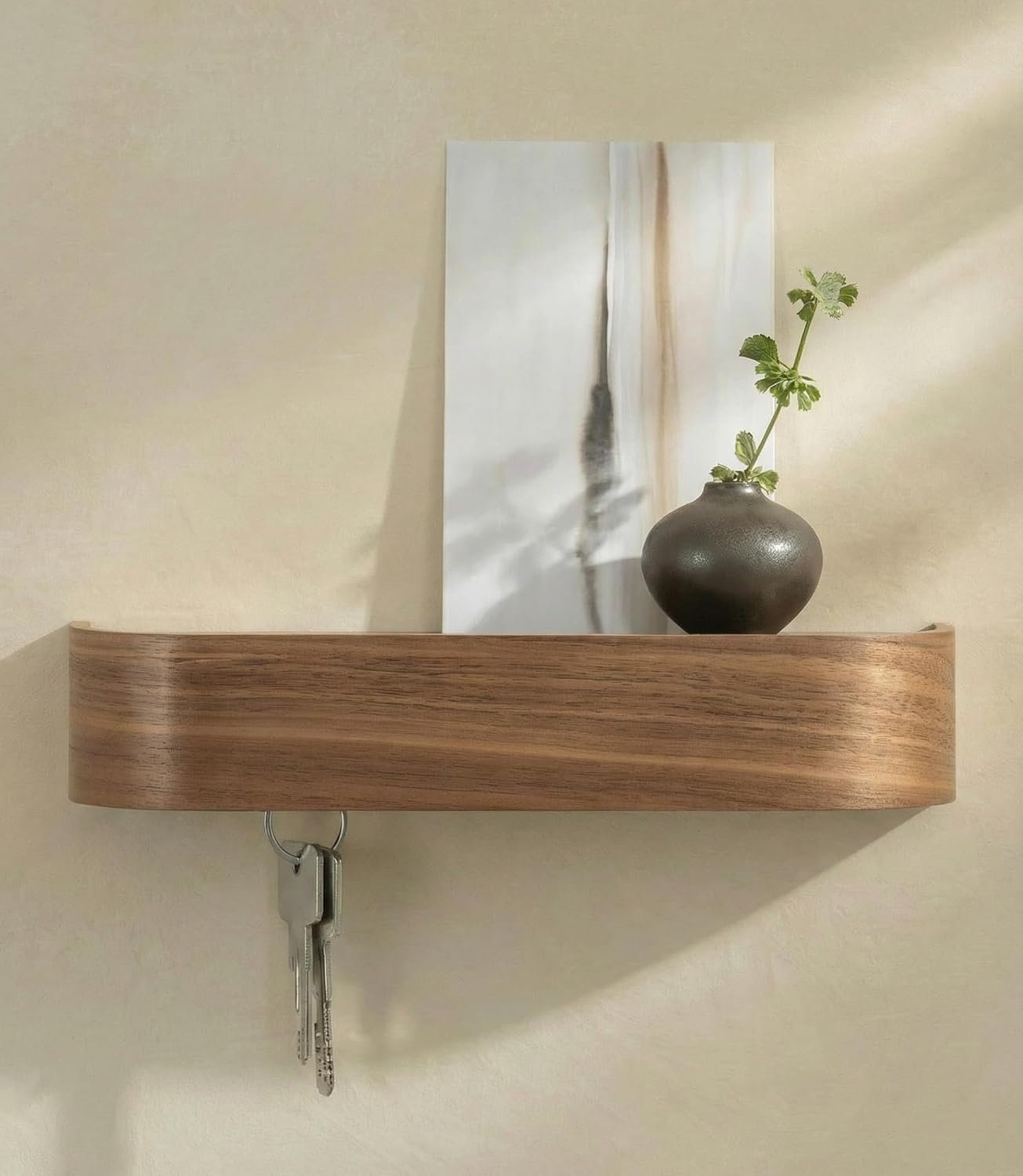 Kazai. Key Holder ‘Toke’ | Minimalist Key Hook Design from Berlin | Modern Key Holder Wall Mount with Wooden Shelf | Key Rack for Wall as Entryway Organizer | Walnut