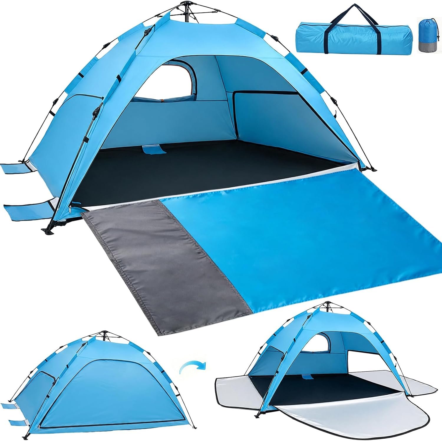 Pop Up Beach Tent Sun Shade Shelter with Extended Sand Mat for 3-4 Person