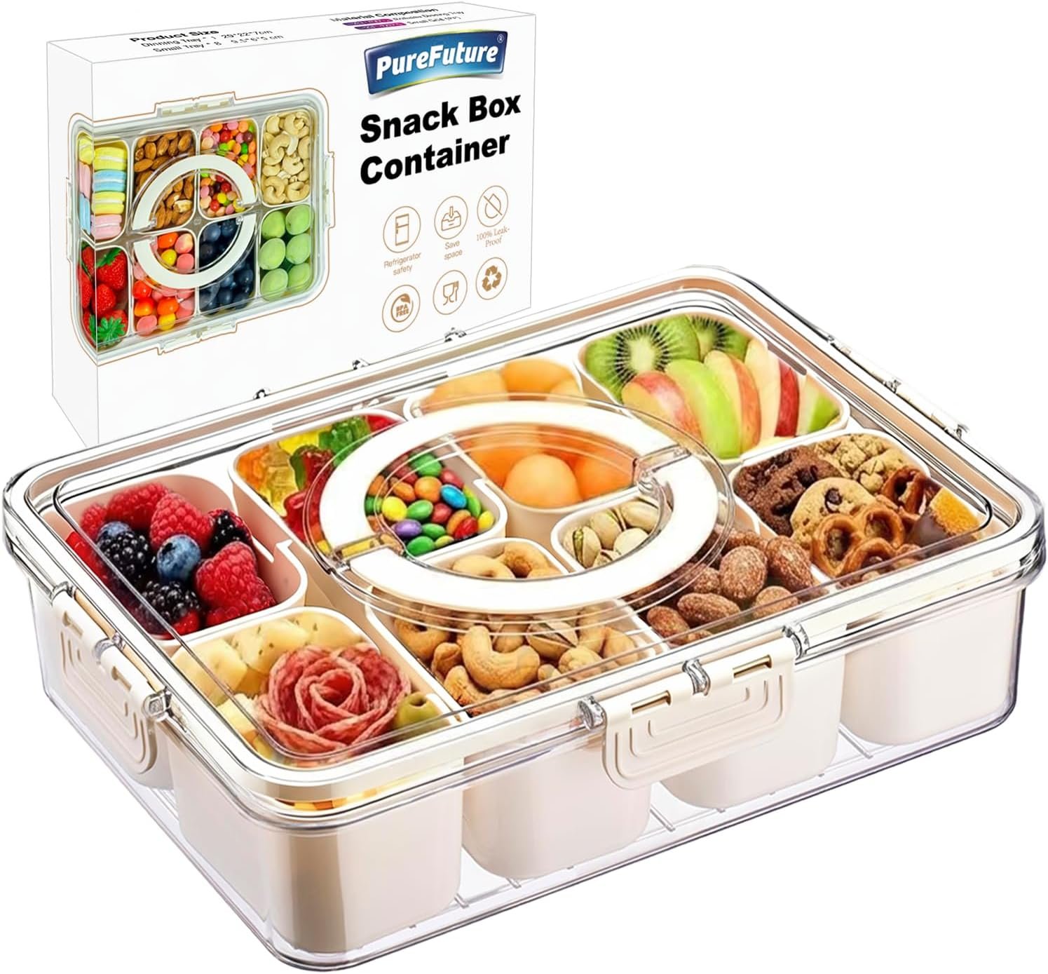 Pure Future 8-Compartment Snackle Box Snack Containers With Handle