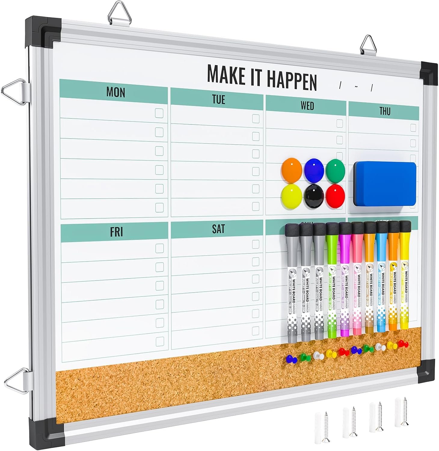 Marsrock Weekly Dry Erase Board, 17″x13″, Double Sided, Green