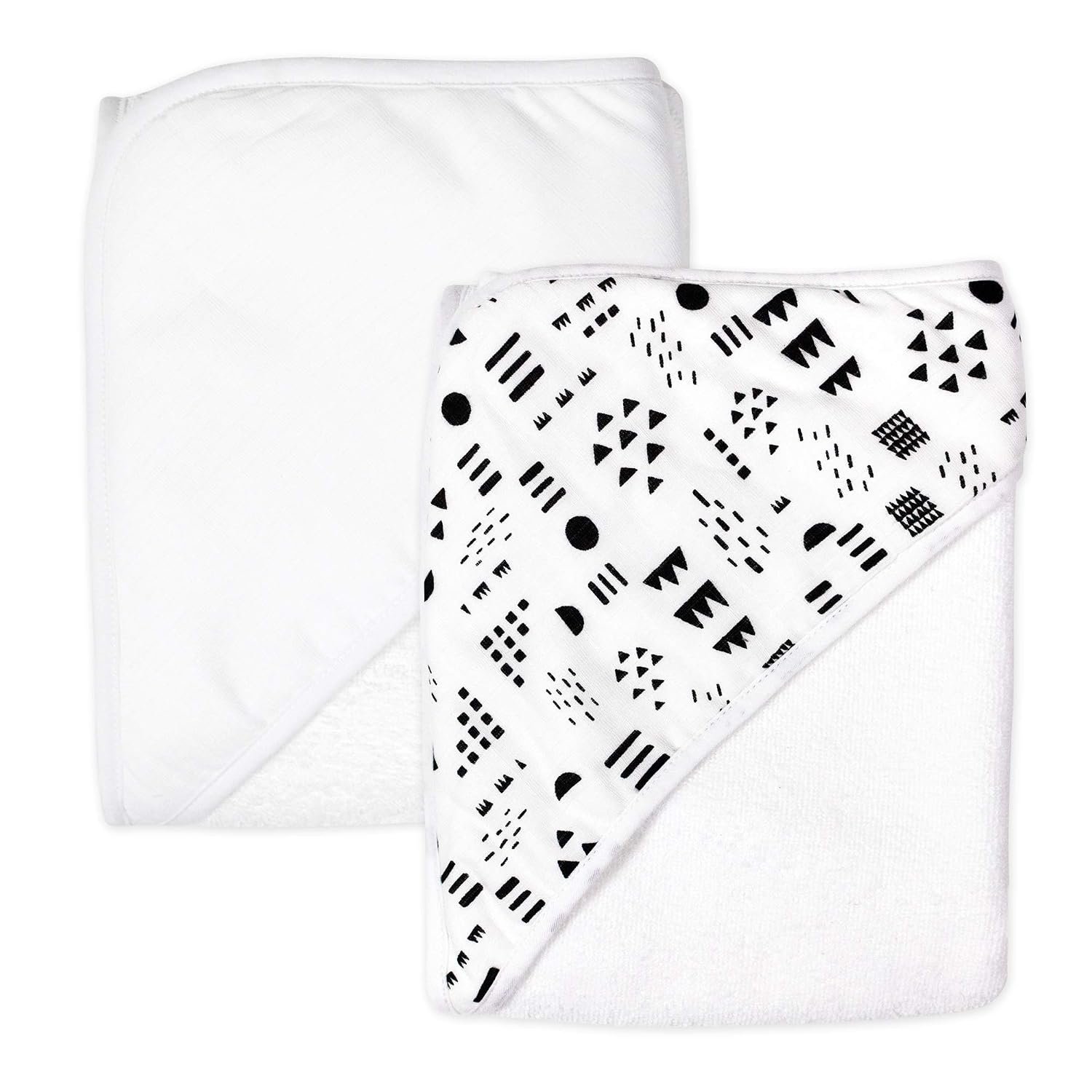 HonestBaby Unisex Baby 2-Pack Organic Cotton Hooded Towels Bandana, Pattern Play, One Size US