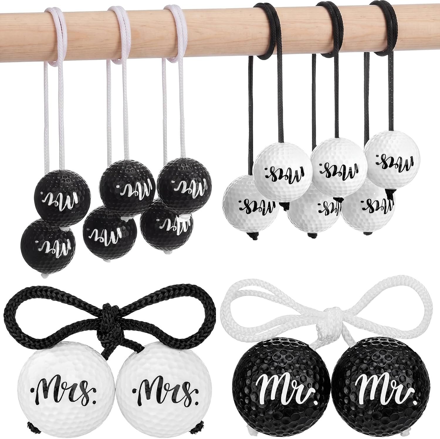 Thenshop 6 Pack Wedding Game Ladder Ball Replacement Ladder Toss Bolo Black White Mr & Mrs Bolas Ladderball for Wedding Bridal Shower Bachelorette Party Decor Gifts Toss Match Yard Game Indoor Outdoor