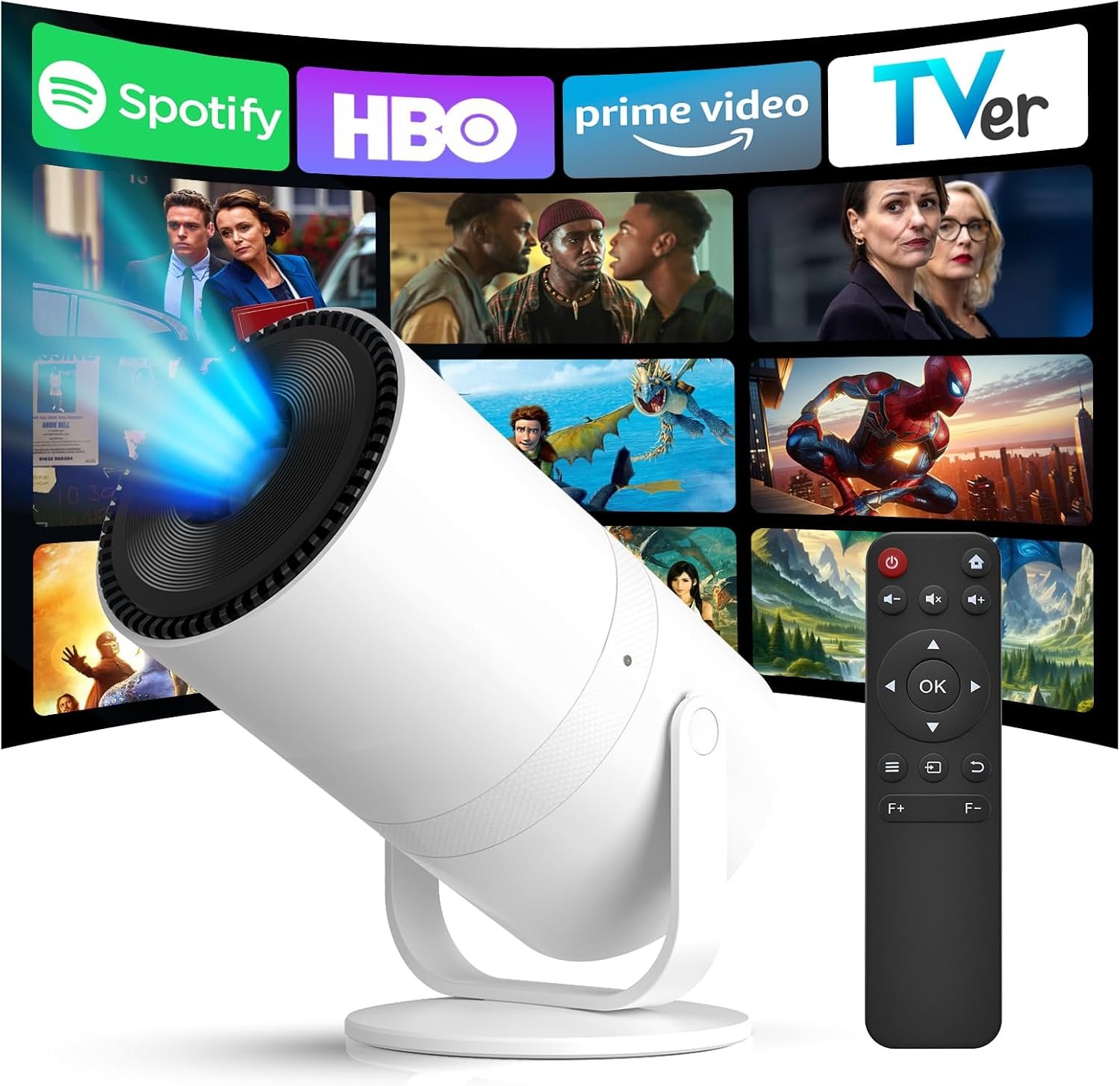 [Built-in Apps] Mini Projector with WiFi and Bluetooth & Android 12, Electric Focus 1080P Mini Portable Projector, Compatible with HDMI/Smartphone/USB for Movie/Gaming
