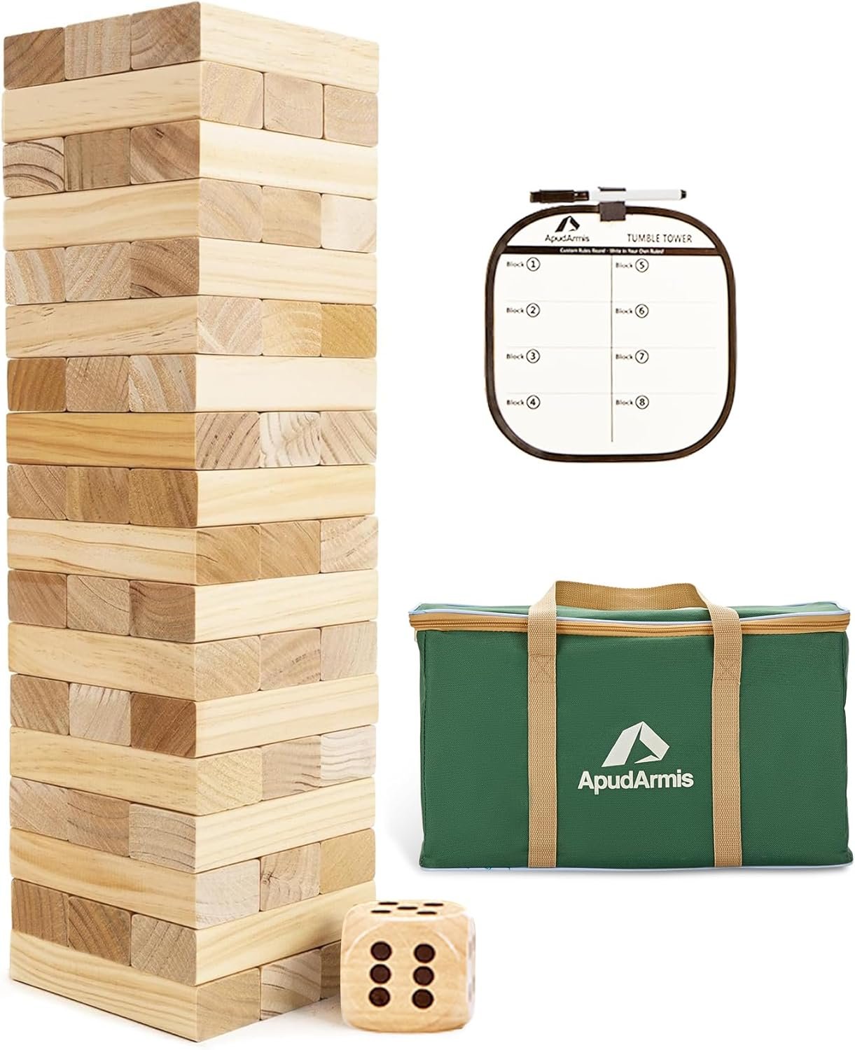 ApudArmis Giant Tumble Tower, 54 PCS Pine Stacking Outdoor Game 4.2FT