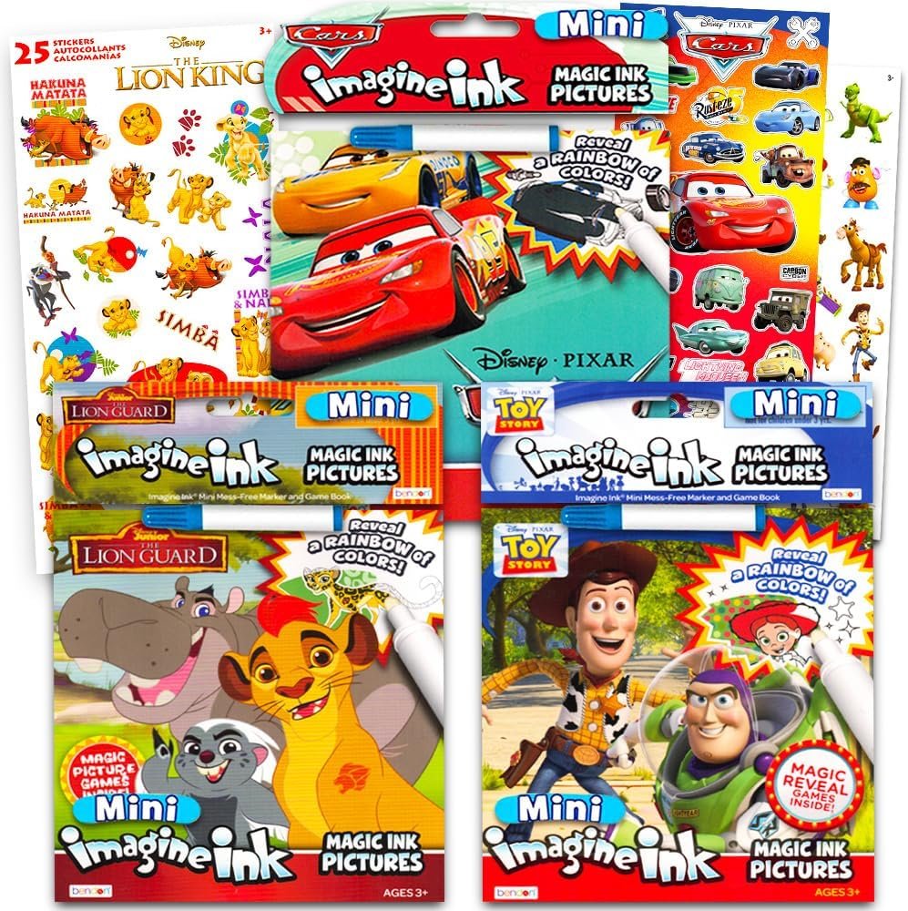 Boys Imagine Ink Coloring Book Super Set – Bundle with 3 Mess-Free Activity Books Featuring Toy Story, Lion Guard, Disney Cars Plus Stickers | Imagine Ink Books for Boys