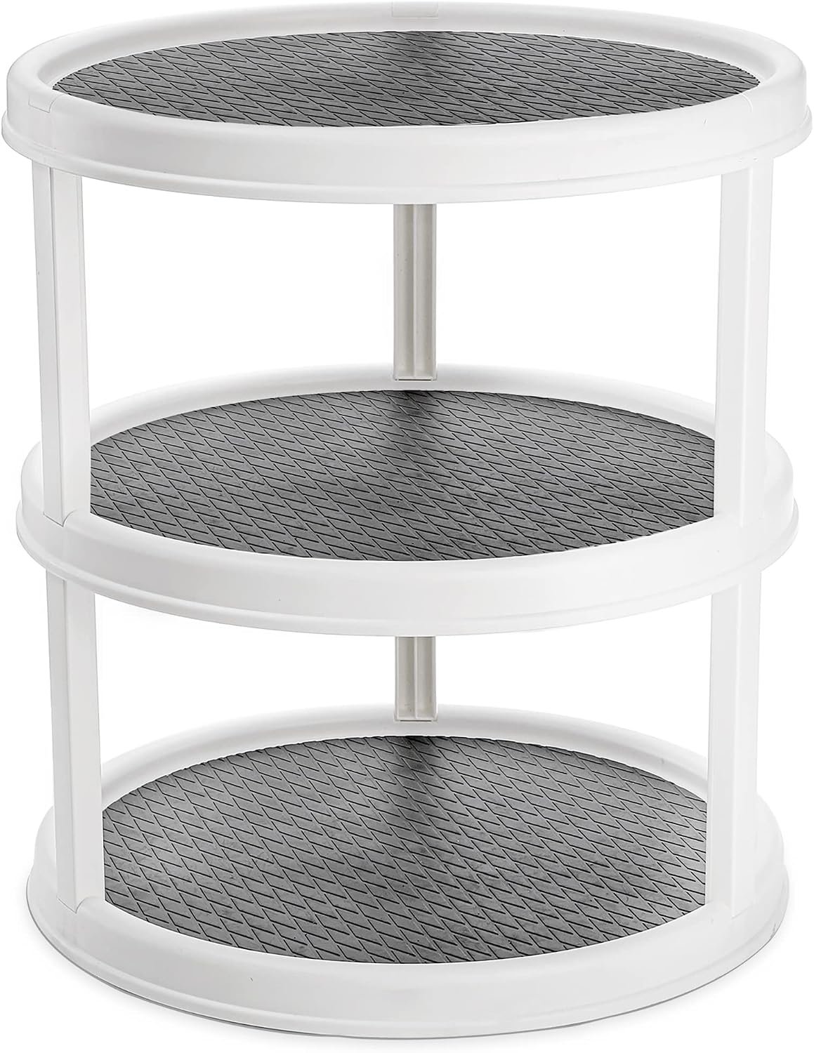 Yesland 3 Tier Lazy Susan Turntable – 12” Round Tiered Rotating Kitchen Spice Organizer and Non-Skid Organization Storage Container – Tiered Tray for Fruit, Snacks, Cosmetic, Pantry, Bathroom(Grey)