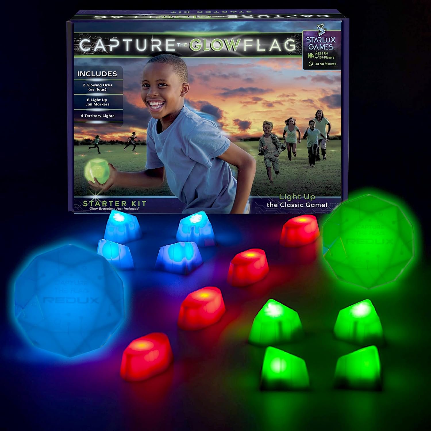 Glow in The Dark Capture The Flag Game – Starter Set | Ages 8+ | Glow in The Dark Outdoor Toys | Outdoor Games for Kids 8-12+ | Flag Football Gifts & Boys Birthday Gifts | Glowing Excitement!
