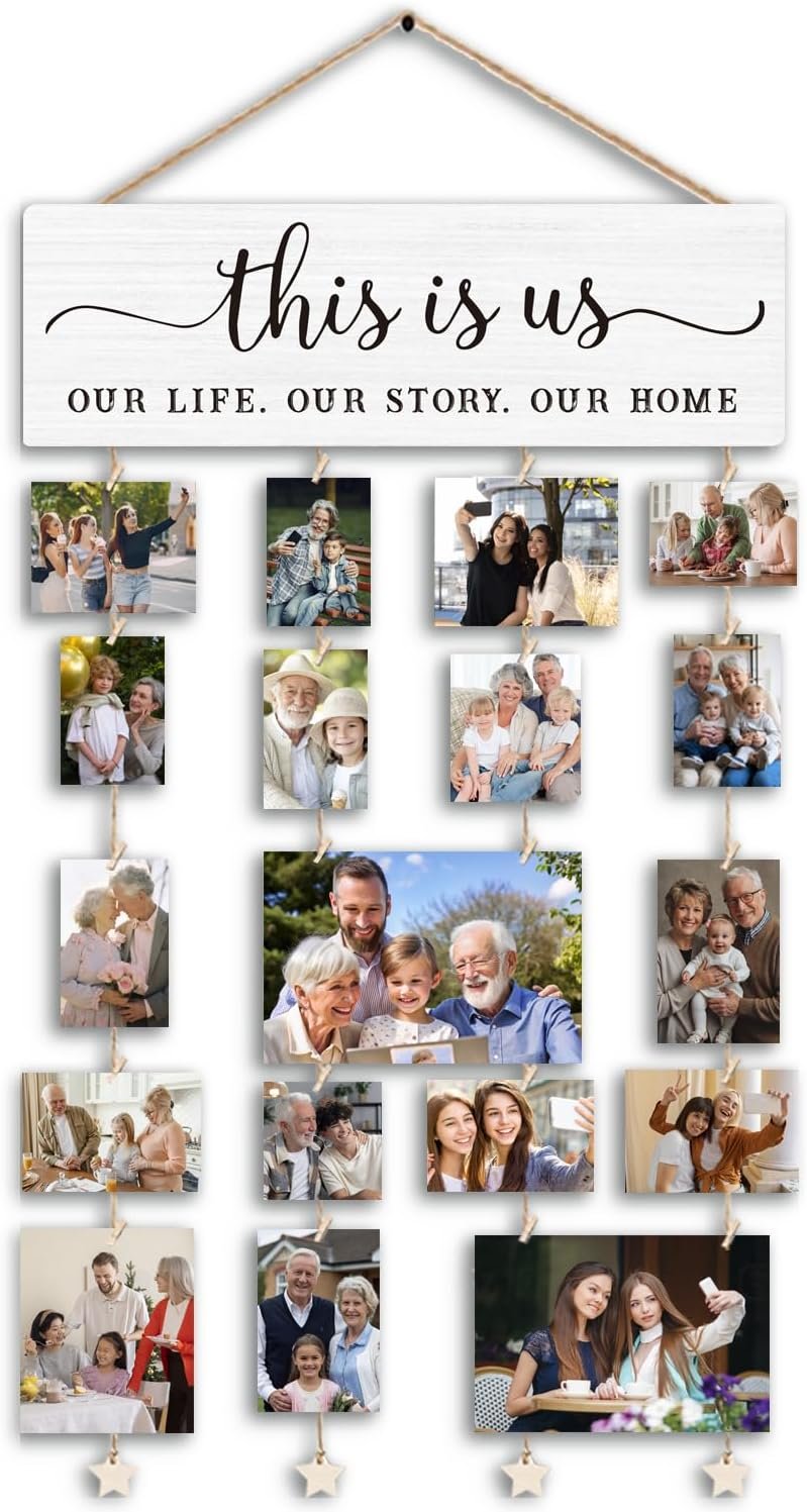 Lacama Mothers Day Gift for Mom Women Family Photo Frame Gifts, This Is Us Picture Frame Housewarming Christmas Wedding Gifts for Couples Farmhouse Rustic Wood Hanging Photo Wall and Table Top Frames
