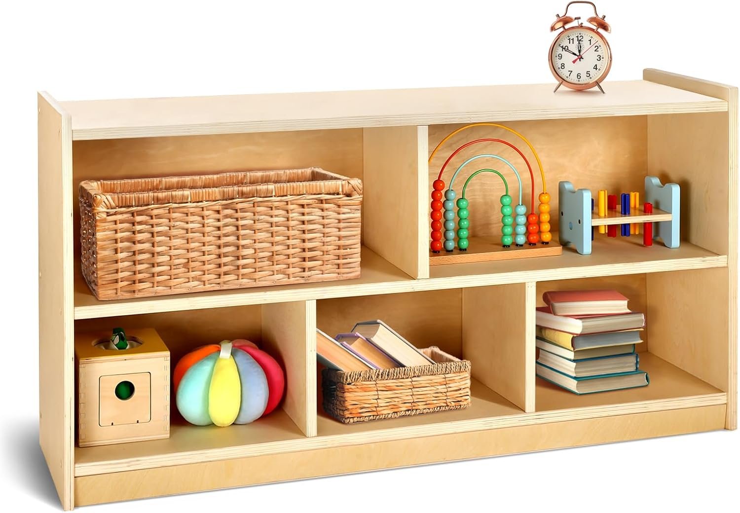 WINGYZ Montessori Bookshelf, 5-Section Wooden Storage Cabinet, FSC Safety