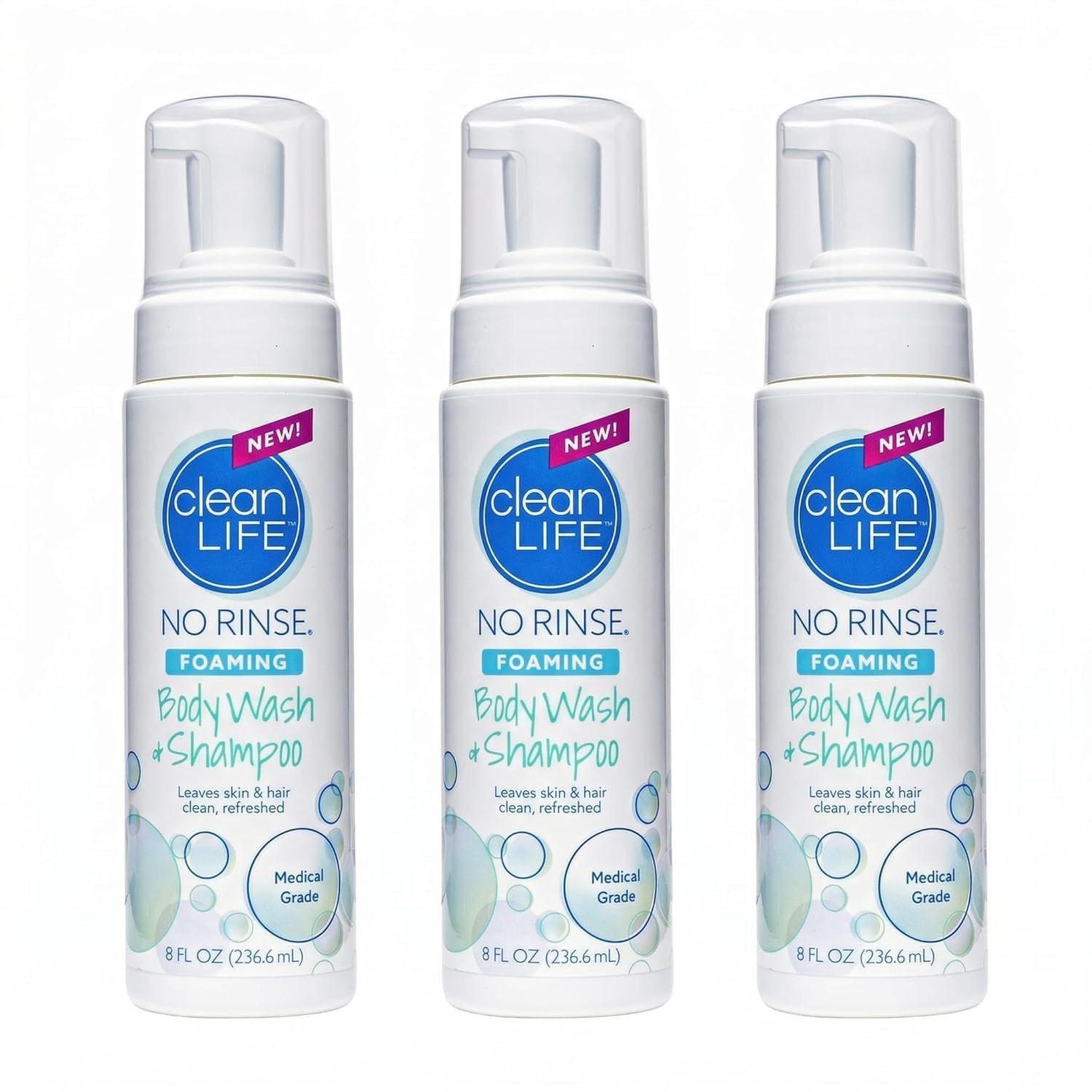 No-Rinse Foaming Body Wash – Waterless Foam Cleanser for Elderly, Adults, Kids, Infants & Caregiver – Rinse Free for Sensitive Skin – Travel Size- Refreshed & Moisturized Skin – 8 fl oz (Pack of 3)