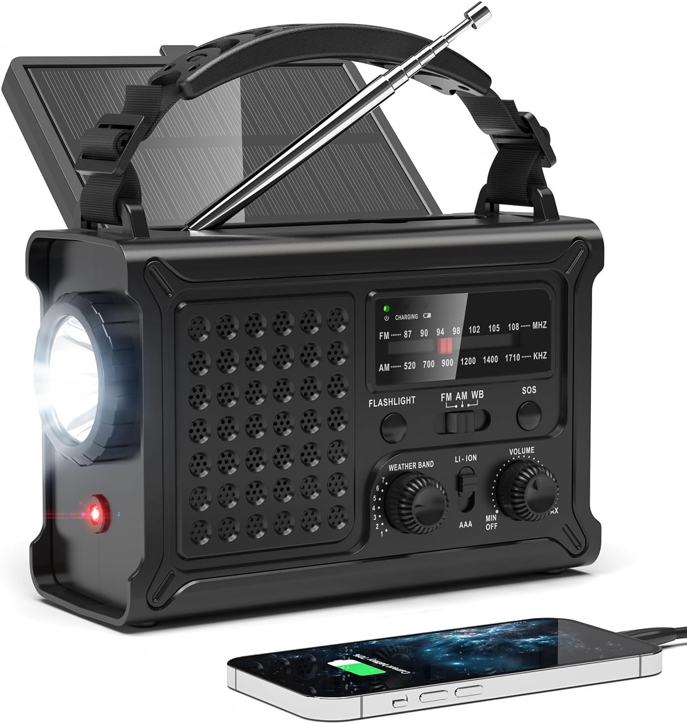 NOAA Emergency Weather Radio, 12000mAh Portable AM/FM, Hand Crank & Solar