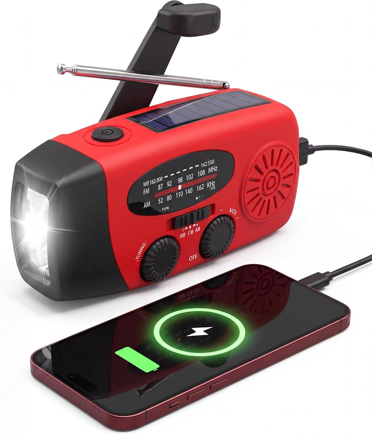Hand Crank Radio with LED Flashlight,2000mAh NOAA AM FM Emergency Radio