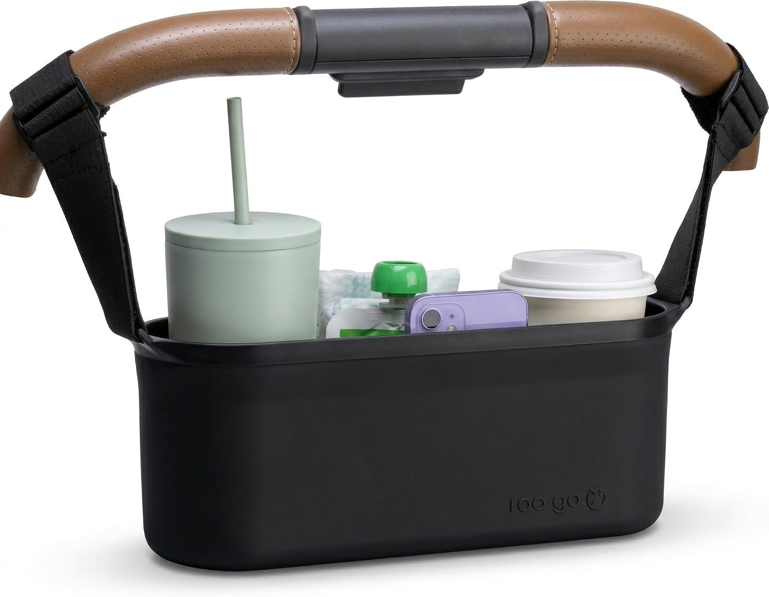 Silicone Stroller Organizer with Cup Holders, Waterproof & Easy-Clean, BPA-Free Caddy with Phone Holder & Storage, Universal No-Slip Straps Fit UPPAbaby, Bugaboo, Nuna, Doona & Most Strollers