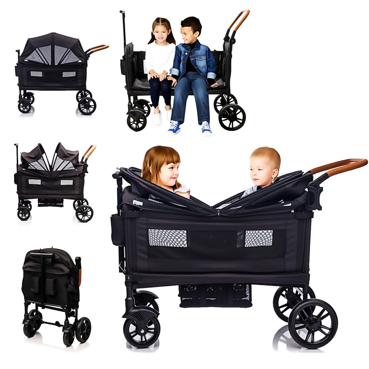 MRZLB Luxury Wagon Stroller for 2 Kids & Cargo-Lightweight Travel Stroller