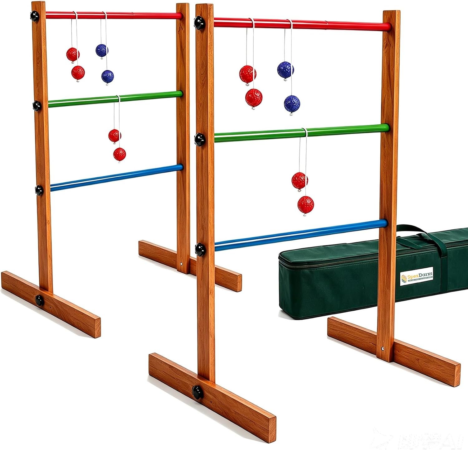 SpexDarxs Ladder Ball Game Set, 35in Wooden Golf Toss Yard Game for Adults