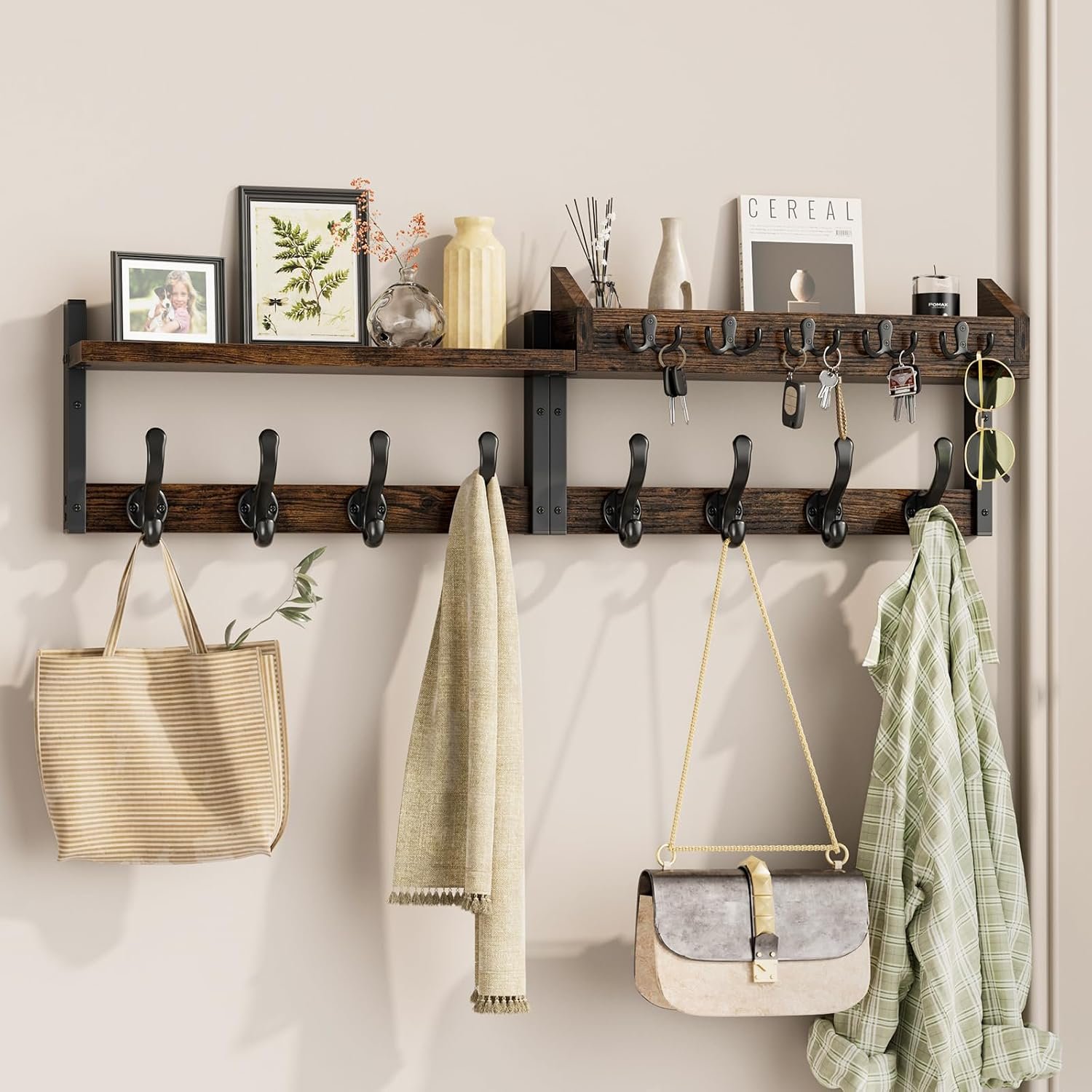 Evermagin 35″ Coat Rack Wall Mount with Shelf for Entryway, Rustic Brown