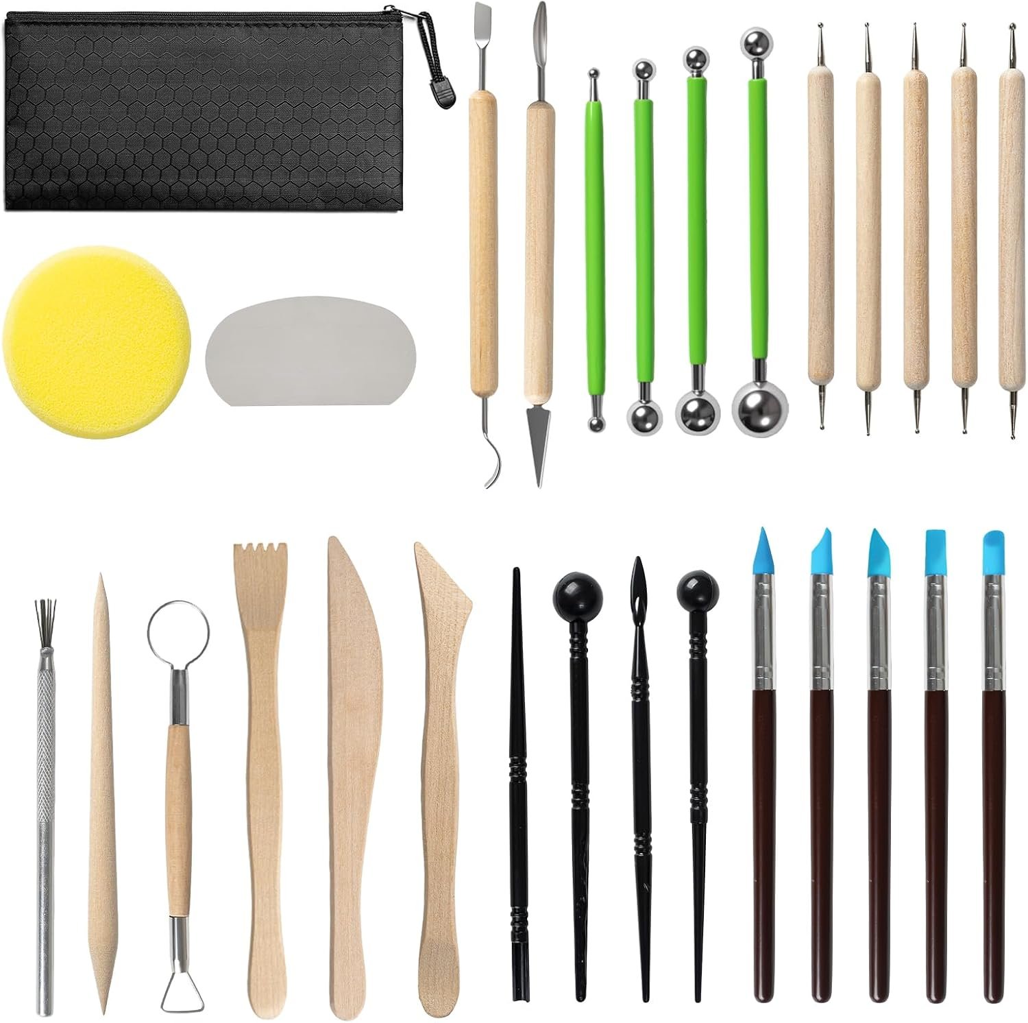 Leyclub 29 PCS Clay Tool, Clay Sculpting Tools Kit, Pottery Tools Can be Used for Stippling, Carving, Molding, and Shaping Clay Crafts, for Beginners, Hobbyists, Artists