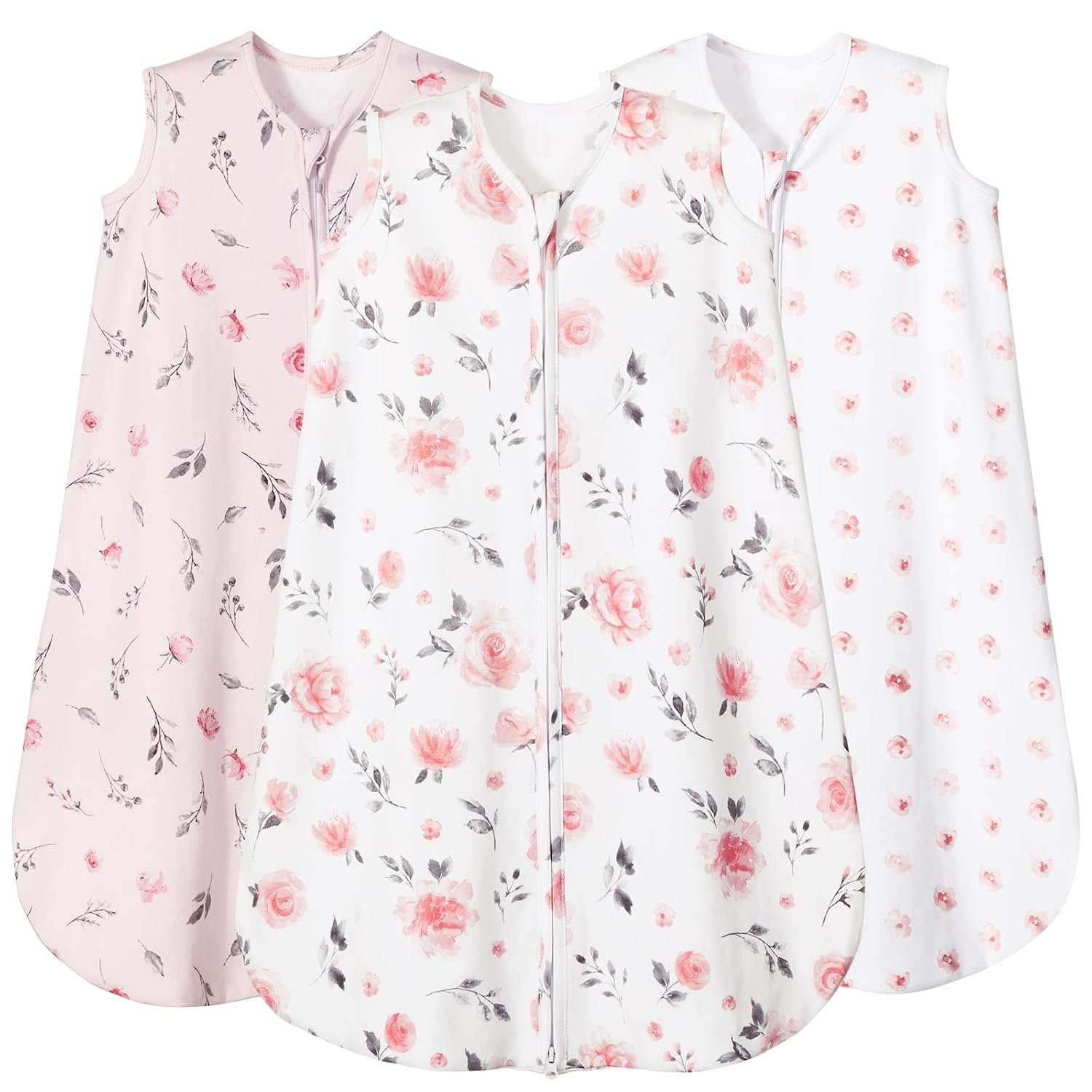 david’s kids 3 Pack 100% Organic Cotton Baby Sleep Sack 6-12 Months, Ultra Soft Baby Wearable Blankets with 2-Way Zipper, Comfy Sleeping Bags for Infant Newborn Boys Girls Neutral, Medium Size, Floral