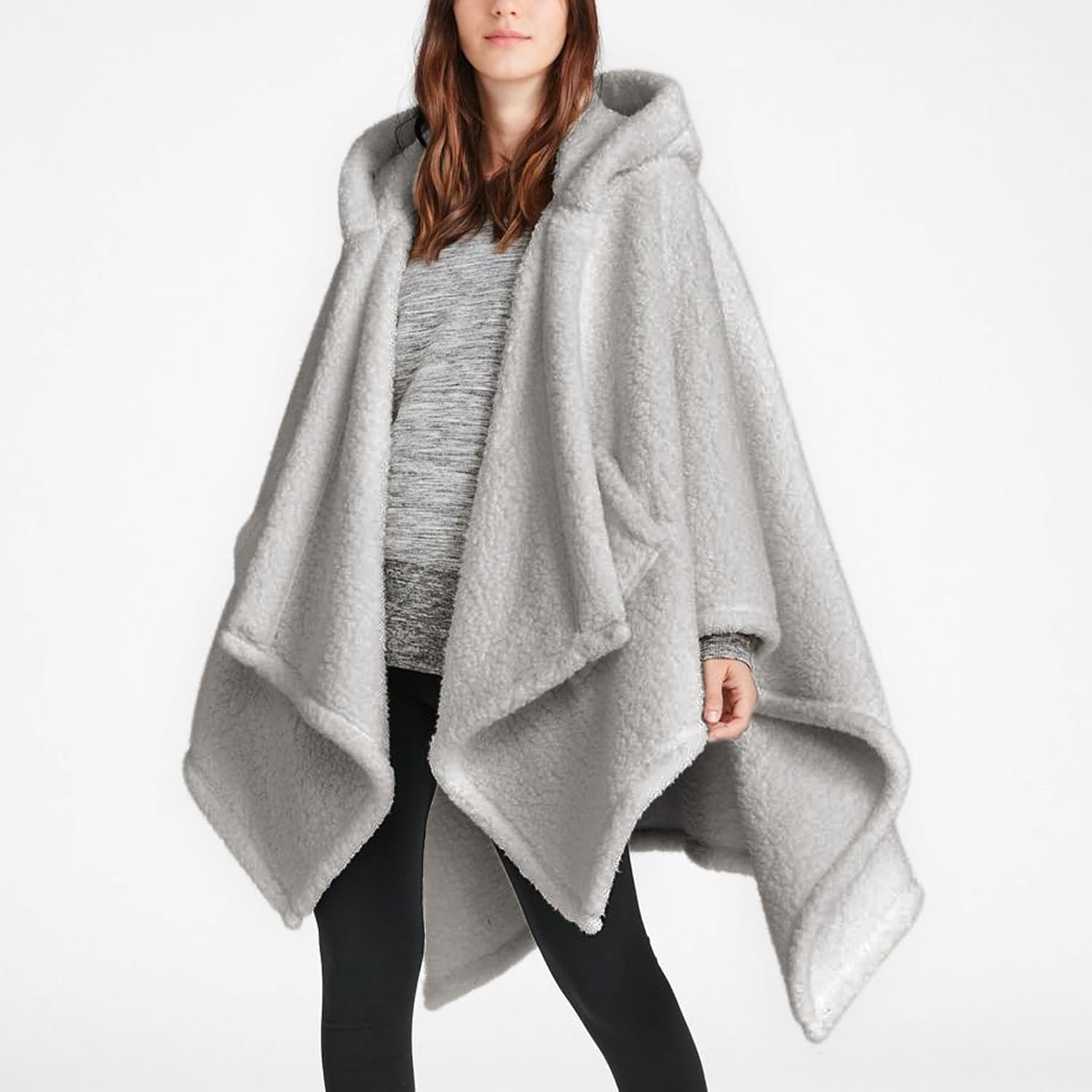 Wearable Blanket Sherpa Poncho Office Work Warm Cozy Shawl Blanket,Plush Cape Wrap for Adults