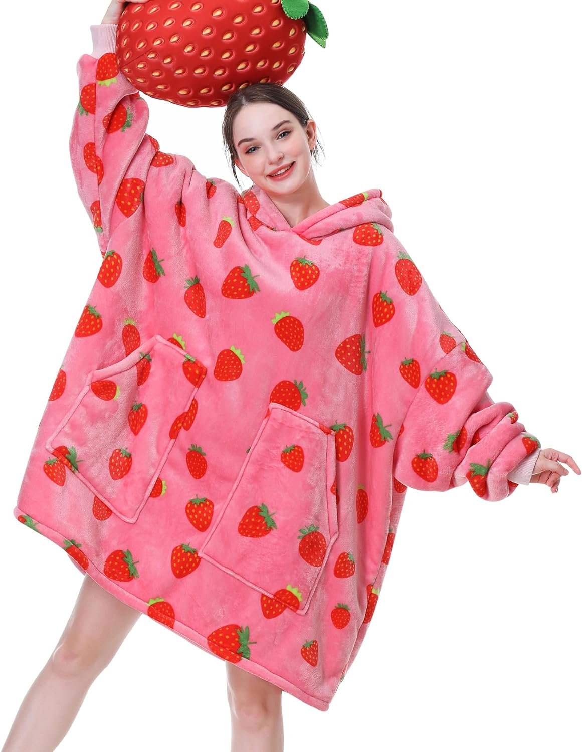 Aemicion Wearable Blanket Hoodie for Women, Strawberry Sweatshirt Blanket