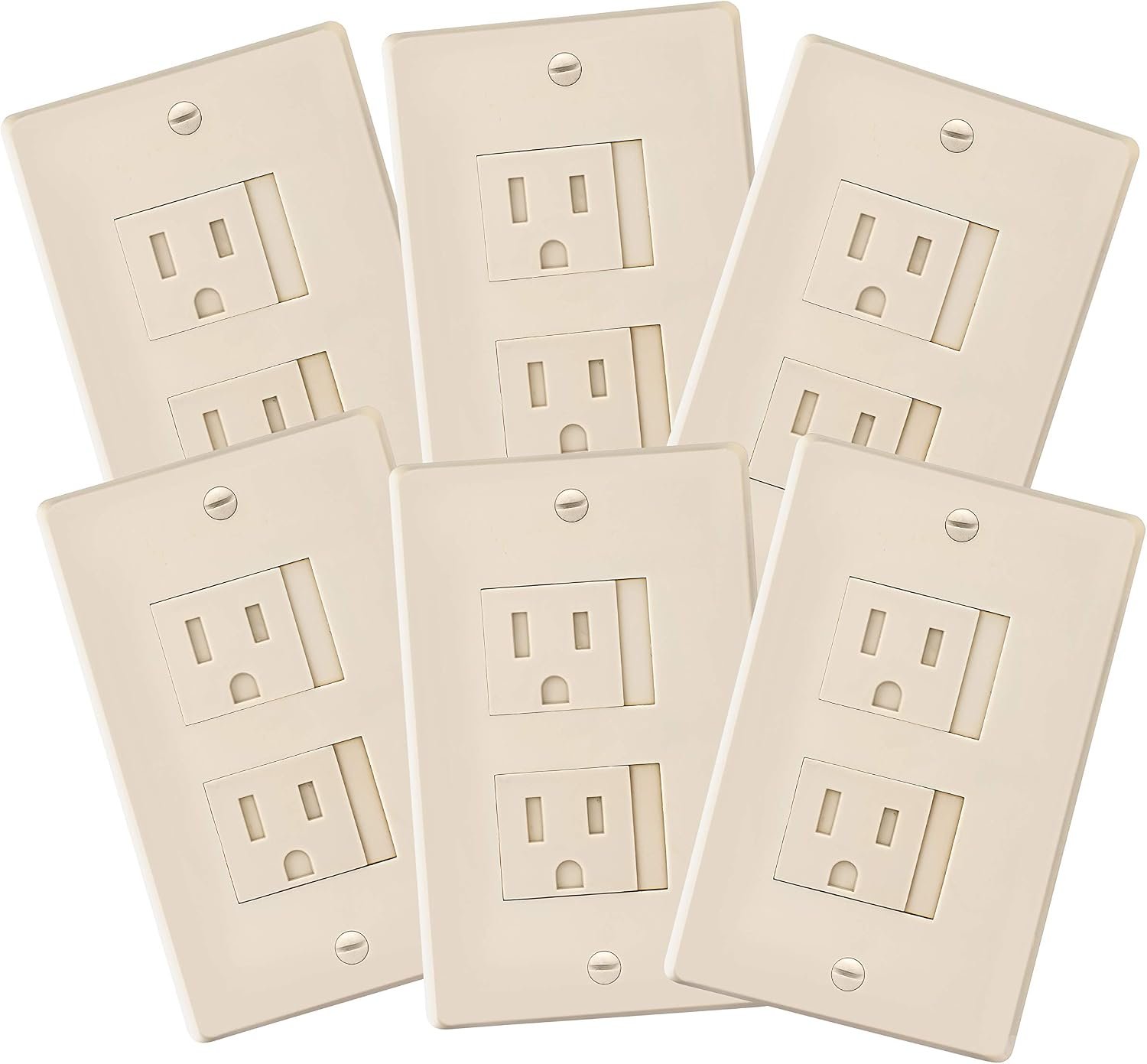6-Pack Safety Innovations Self-closing (2 Screw) Decora Outlet Covers- An Alternative To Wall Socket Plugs for Child Proofing Outlets (Beige)