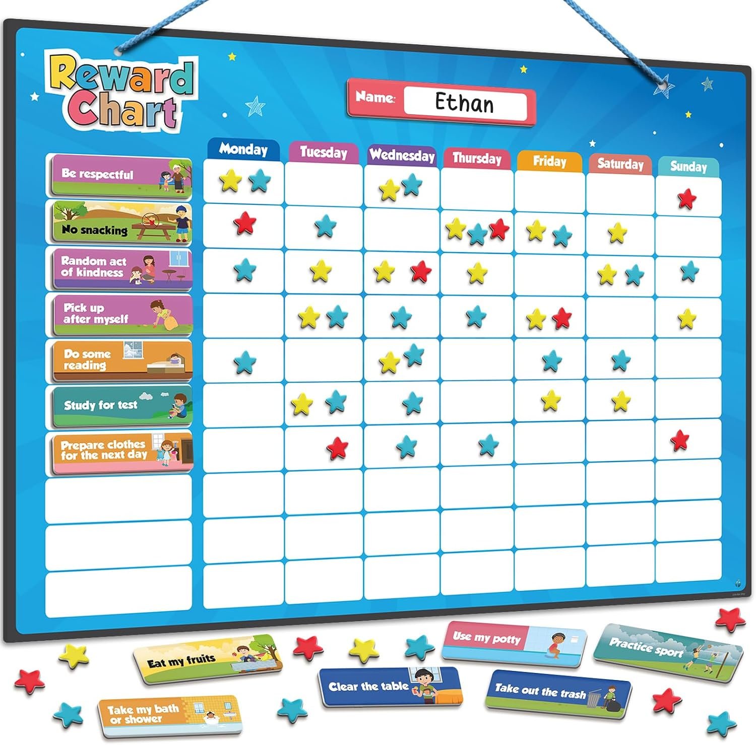 inamio Magnetic Kids Responsibility Reward Chart – Engaging 3D Stars & Chore Tasks – Behavior Chart for Home & School – Ideal for Ages 3-9, Multiple Kids
