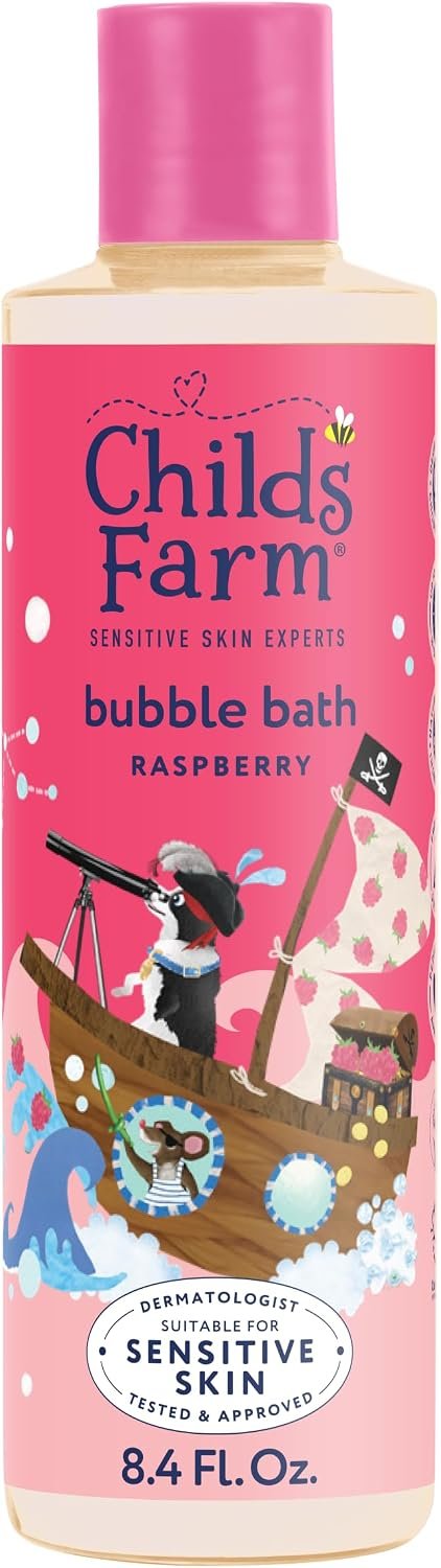 Childs Farm, Kids Bubble Bath for Dry, Sensitive Skin, Organic Raspberry, Gently Cleanses & Soothes, Vegan, Cruelty-Free, 8.4 fl oz