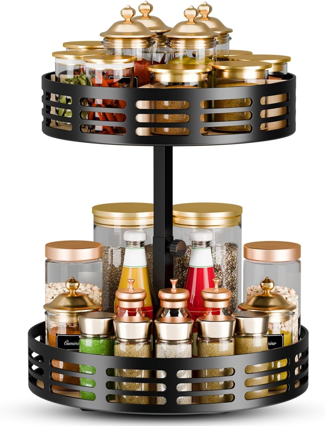 2 Tier Lazy Susan Organizer – 360° Rotating Spice Rack