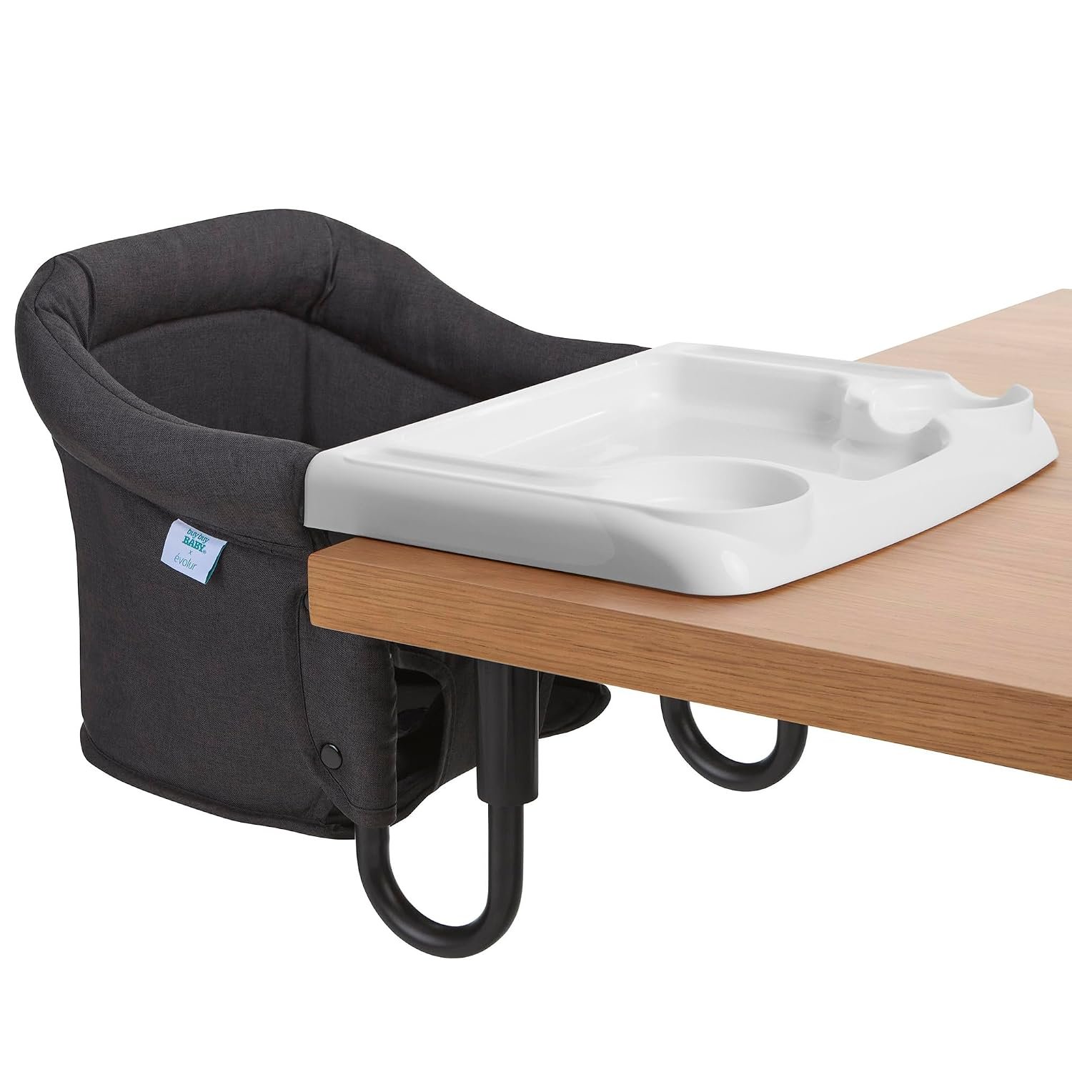 Evolur Hook-On Baby High Chair, Portable Clamp-On Dining Seat, Black