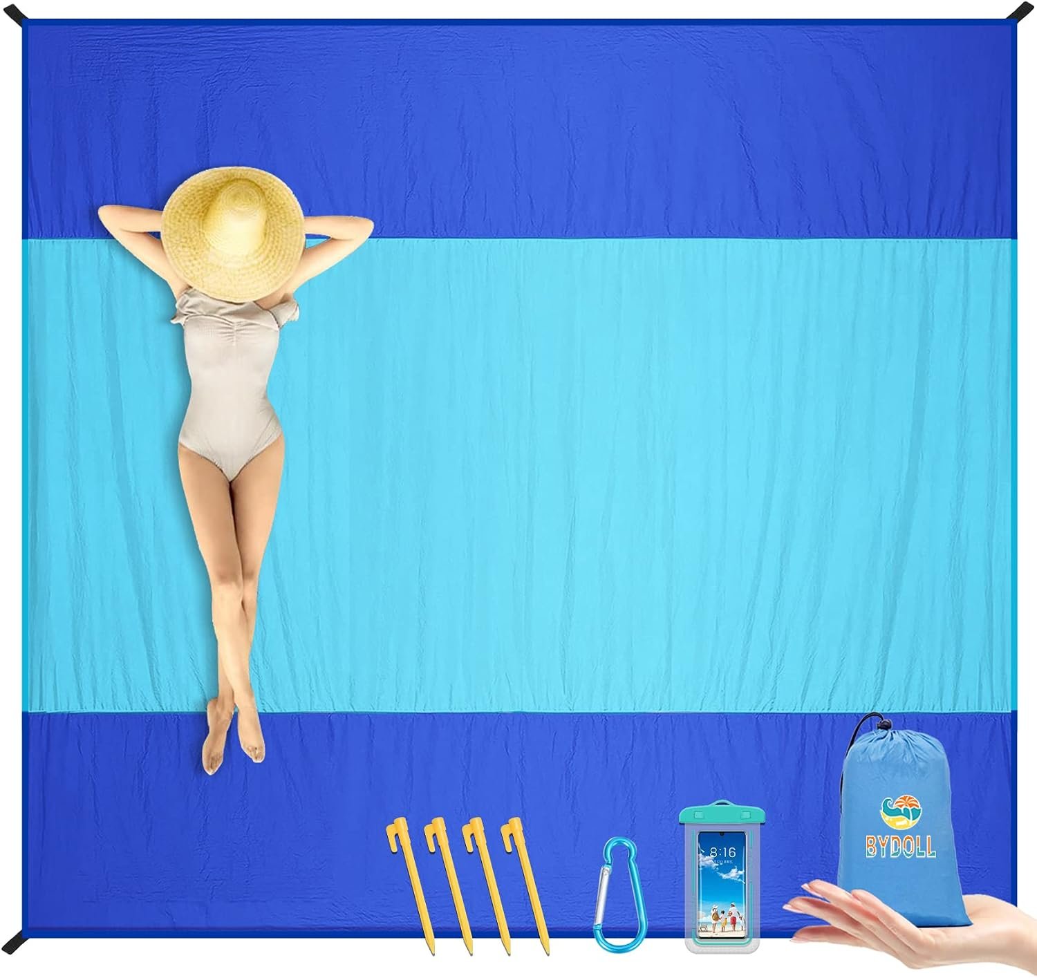 BYDOLL Beach Blanket Waterproof sandproof Oversized 10’x9′ Suits for 1-8 Adults Sand Free Extra Large Beach Blanket Lightweight Soft Nylon Large Picnic mat for Travel Camping Hiking