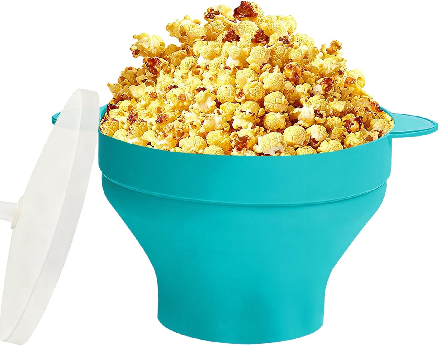 Microwave Popcorn Bowl with Handles: Silicone Popcorn Popper Reusable Collapsible Bowls, Heat-Resistant & Easy to Clean, 16 Cups Capacity – Cyan