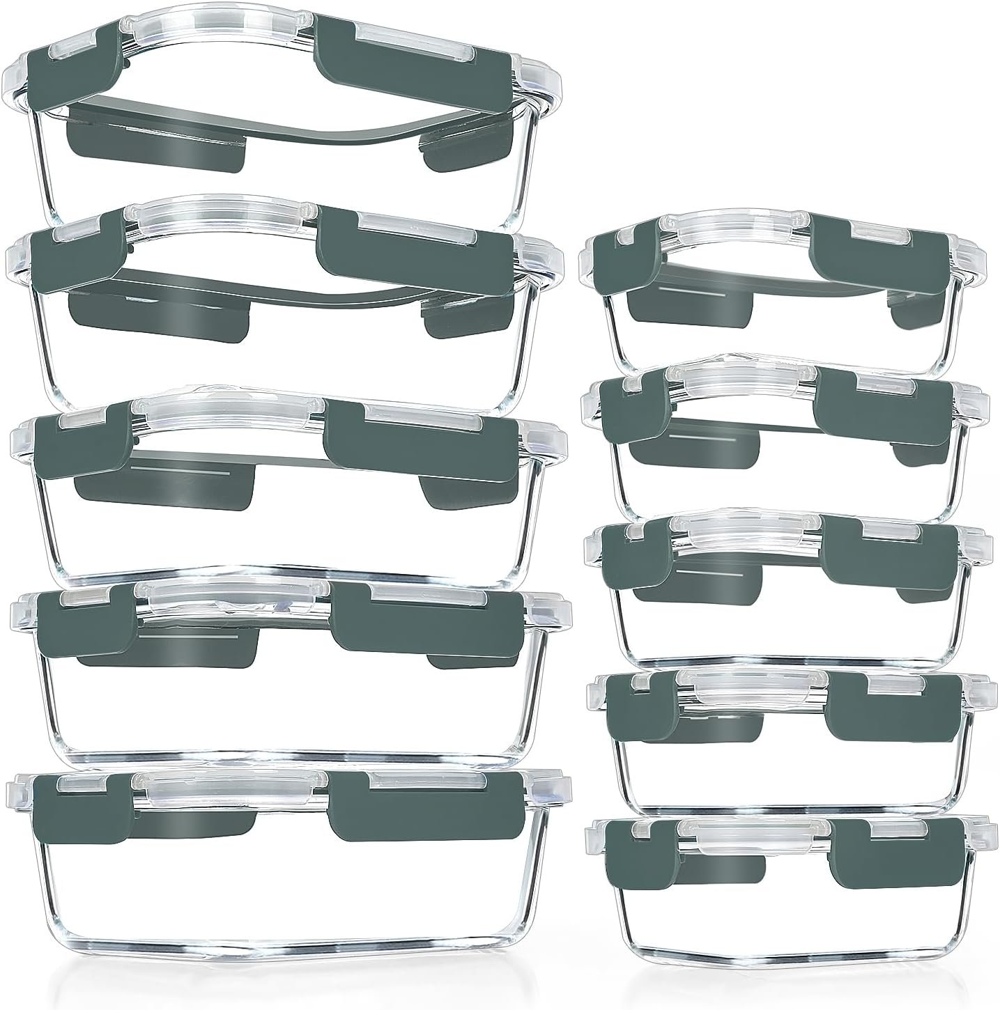 VERONES 10 PACK Glass Meal Prep Containers Set with Lids, Grey