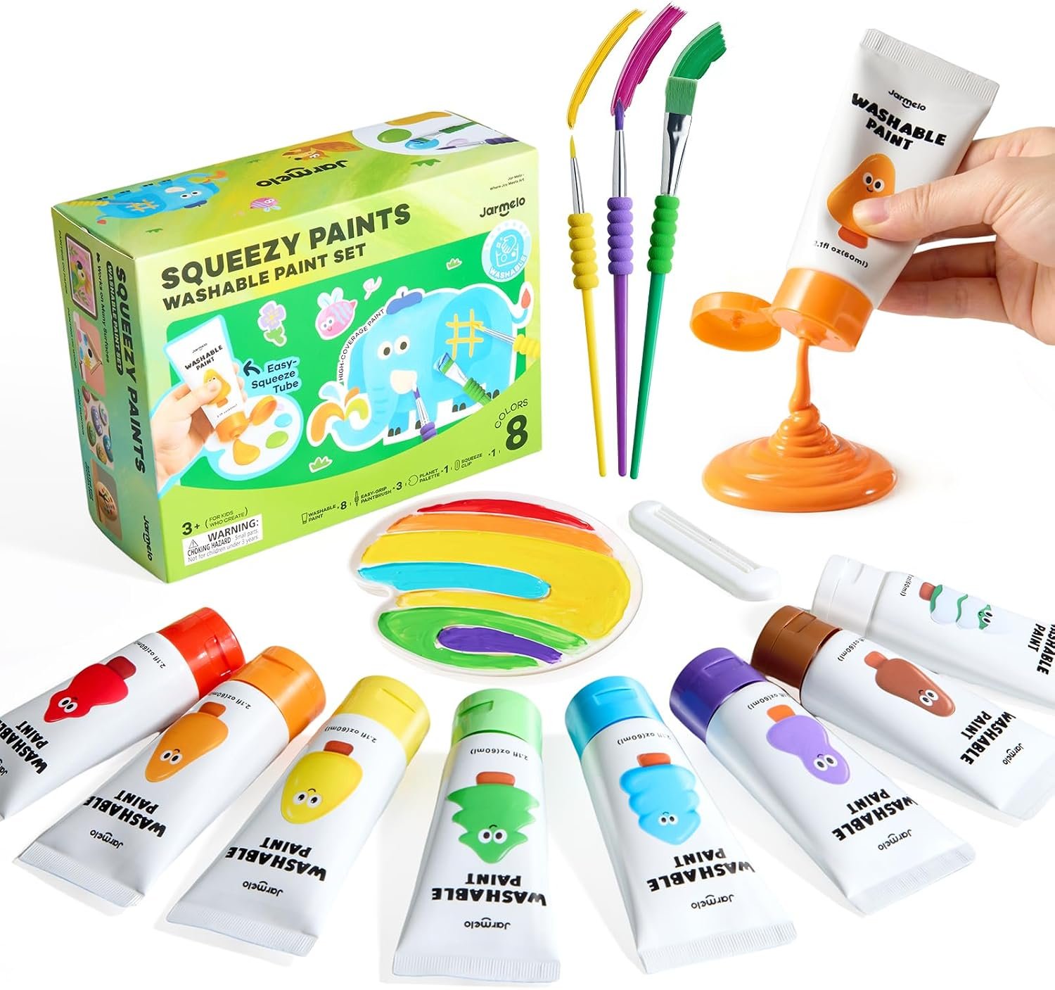 Jar Melo Washable Tempera Paint for Kids Age 4-6, 8 Colors