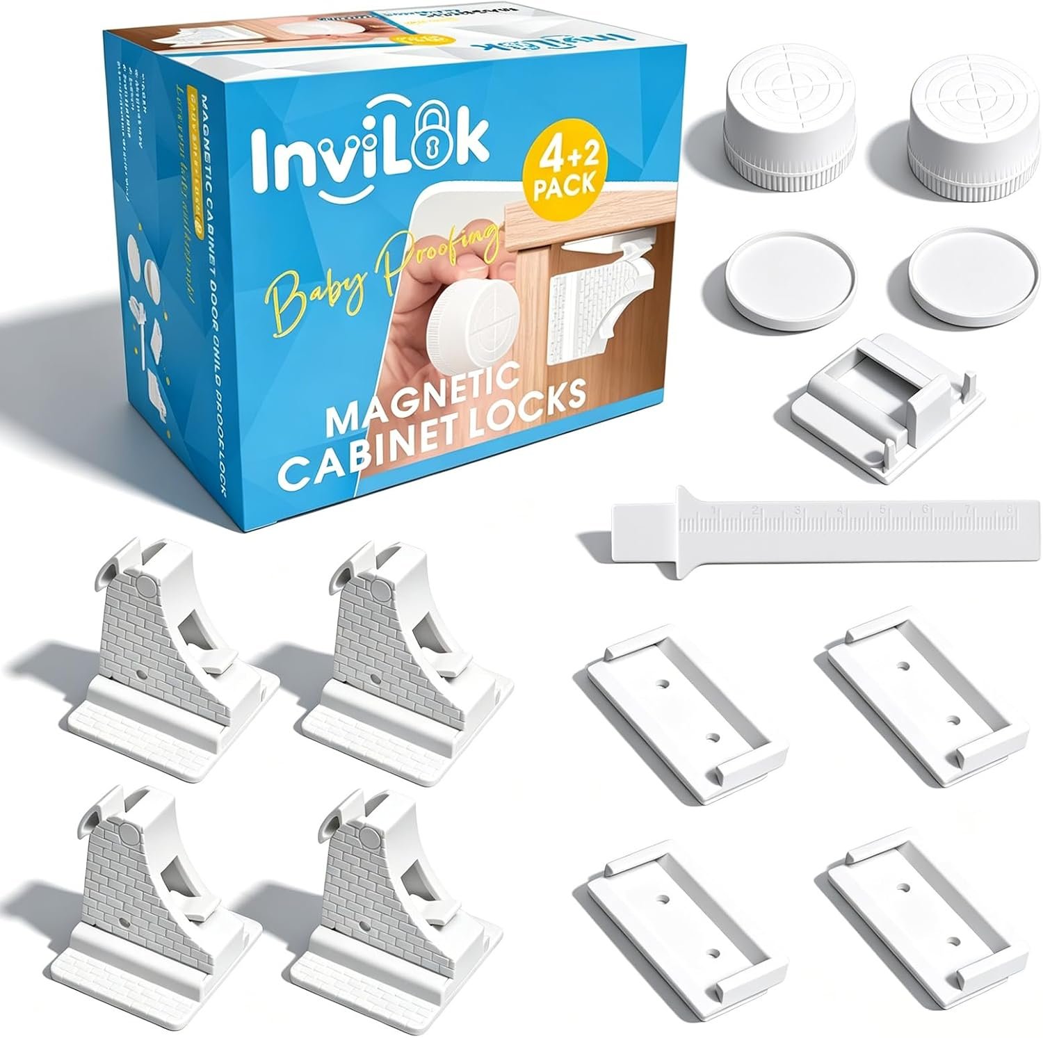 4 Pack Magnetic Cabinet Locks Baby Proofing with 2 Keys