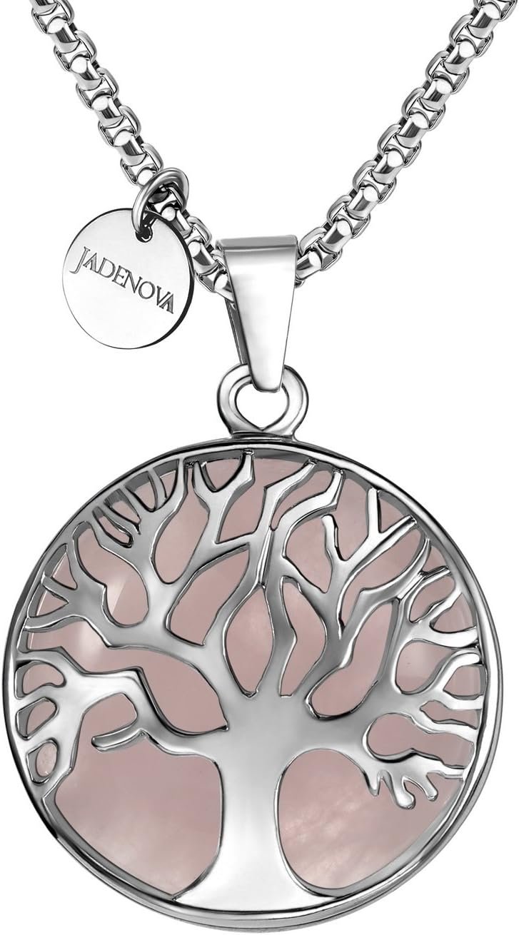JADENOVA Family Tree Necklace Tree of Life Gemstone Crystal Pendant Necklace 24 Inches Stainless Steel Chain