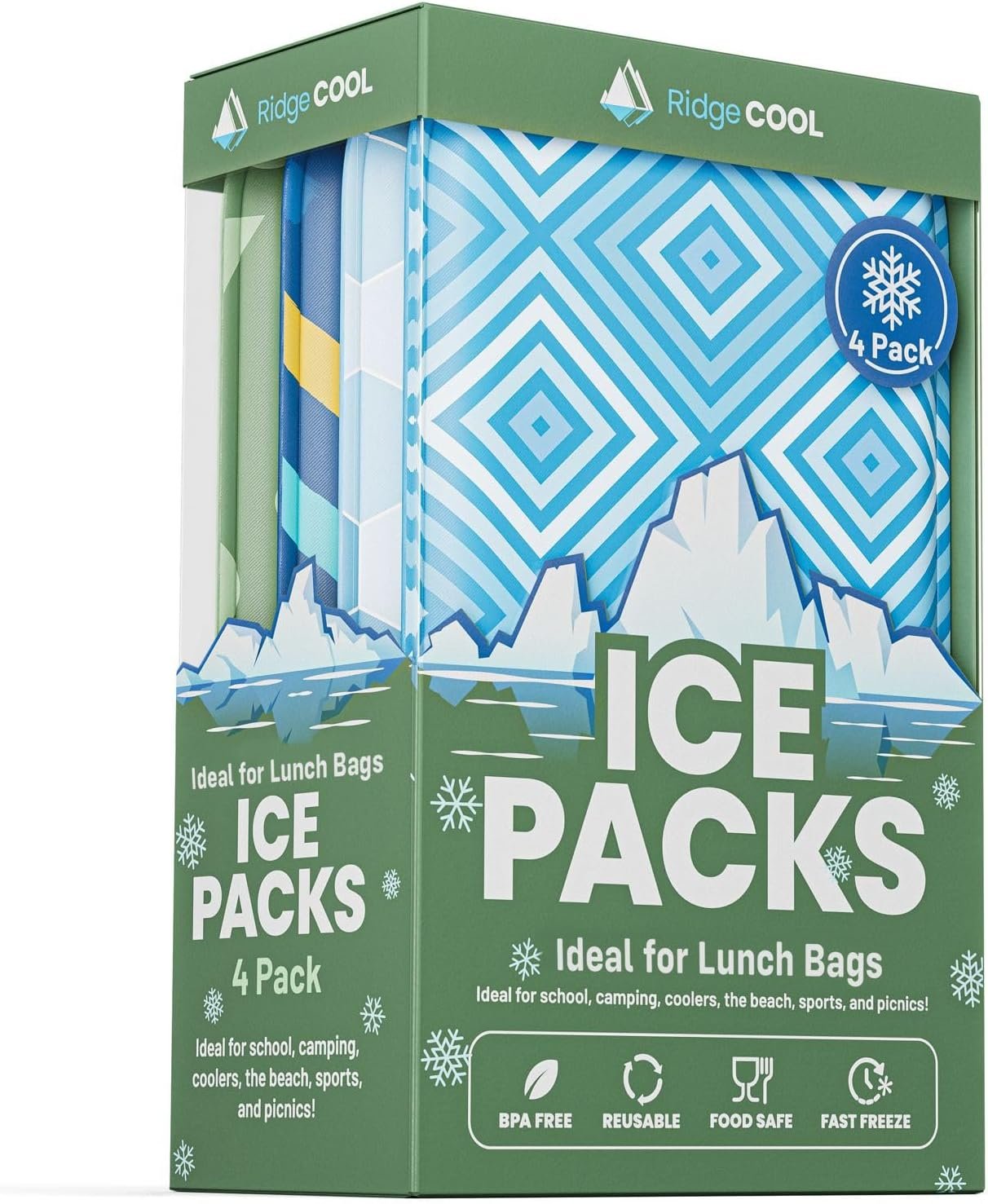 4 Pack Slim Ice Packs for Lunch Boxes, Reusable Kids Cold Packs for Coolers