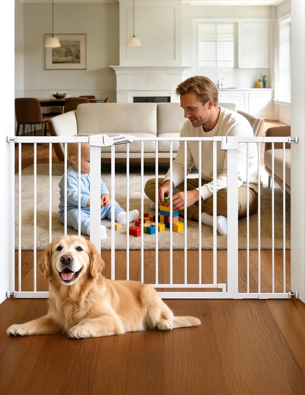 Babelio 29-55″ Extra Wide Baby Gate with Door, PressGuard P7, White