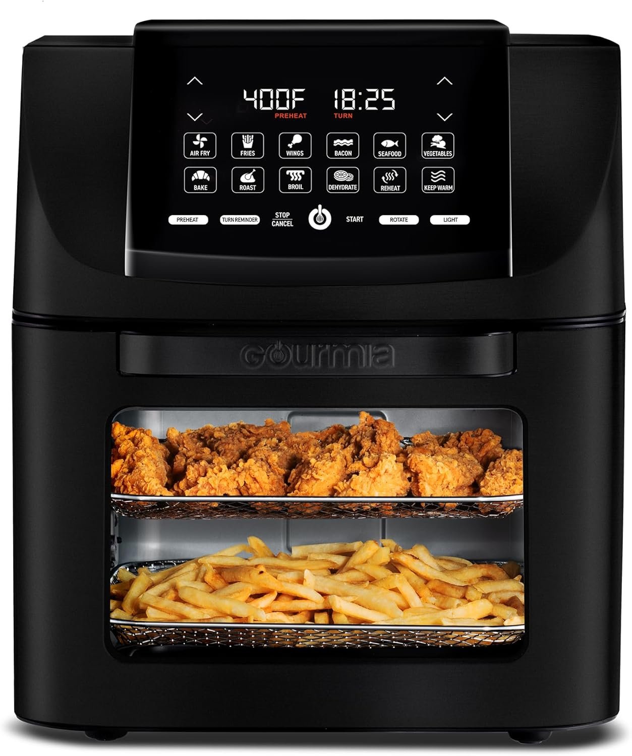 Gourmia Air Fryer – 14 Qt Rotisserie Oven with Window, Black