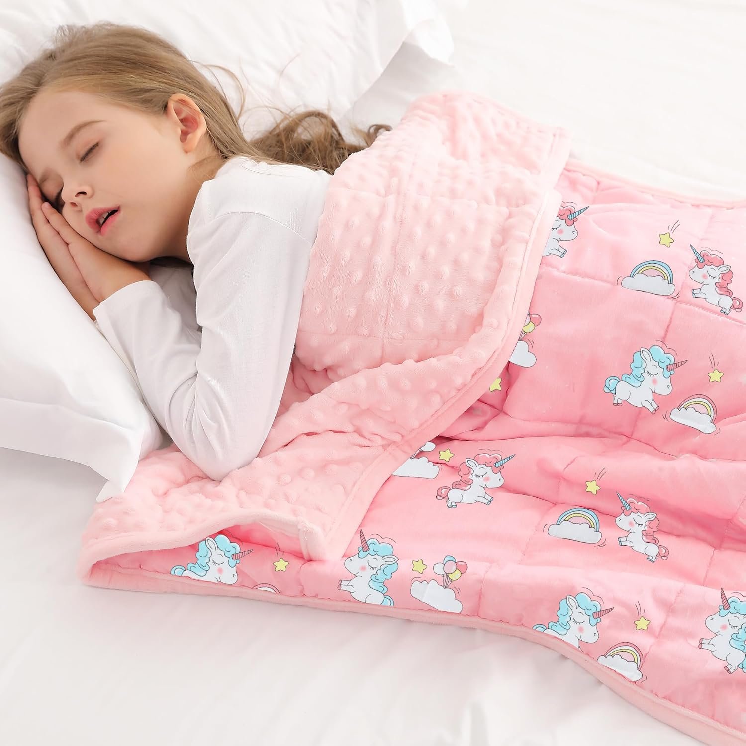 Alomidds Weighted Blanket 3lb 36″x48″, Minky Dots Cooling Soft，Pink Unicorn