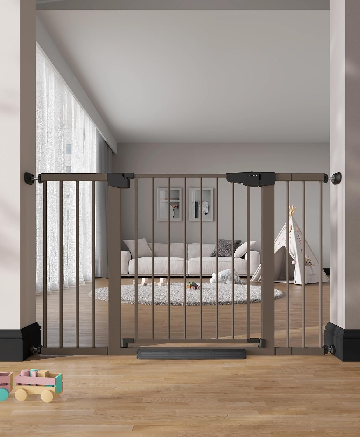 Cumbor 29.7-51.5 in Extra Wide Baby Gate for Stairs, Dog Gate Indoor Brown