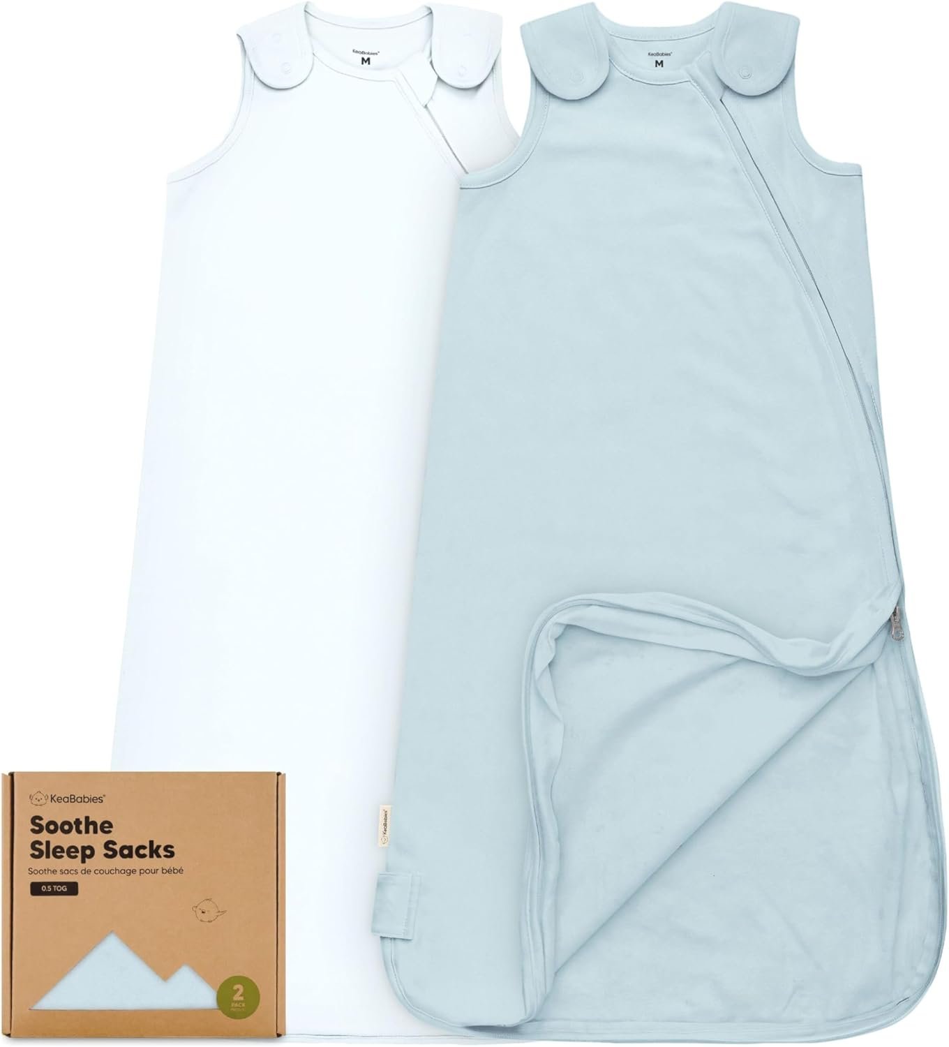 2-Pack Organic Baby Sleep Sacks, 100% Cotton 0.5TOG (Glacier, 6-18M)